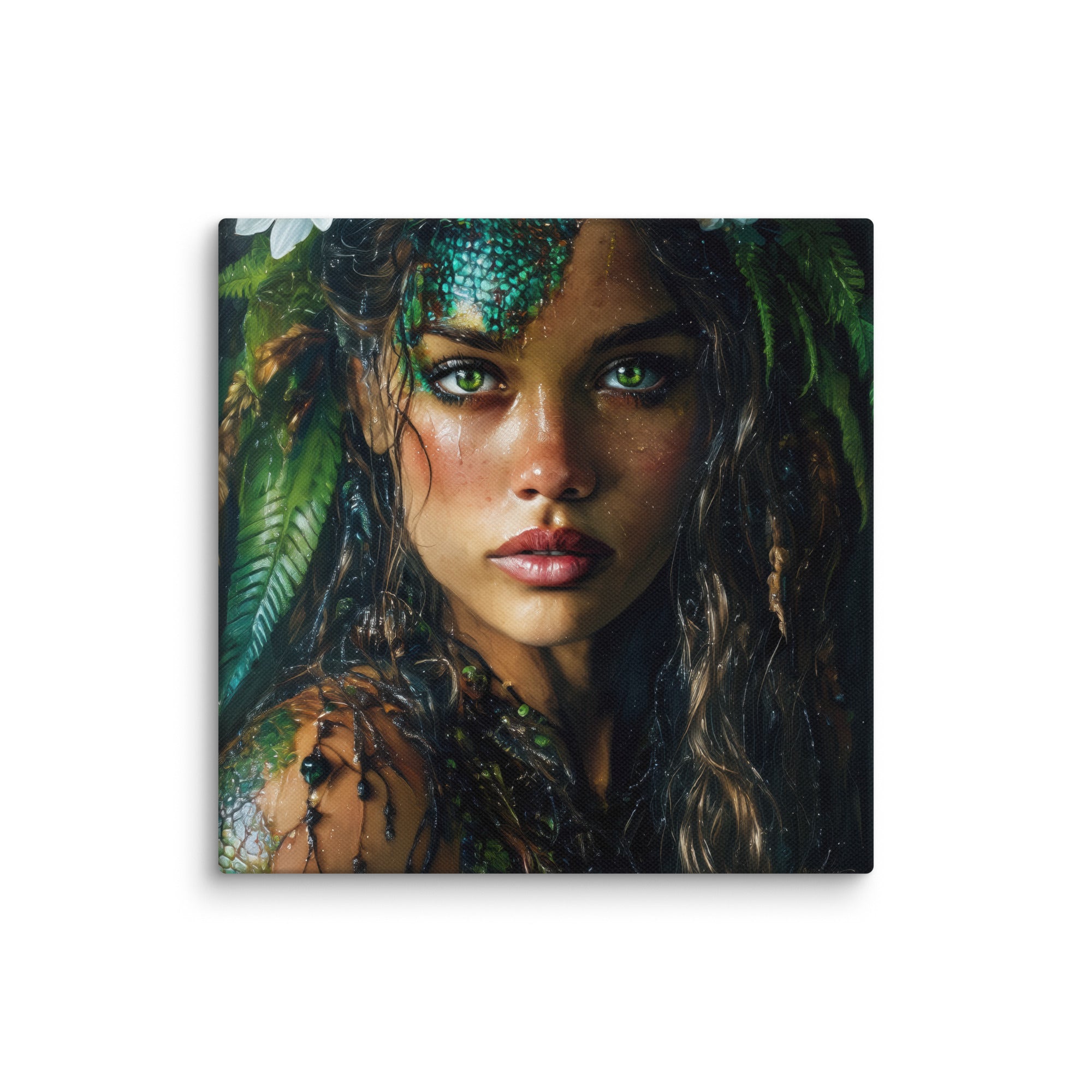 Hawaiian Moo Wahine Hawaiian canvas wall art shown at 16×16 inch size