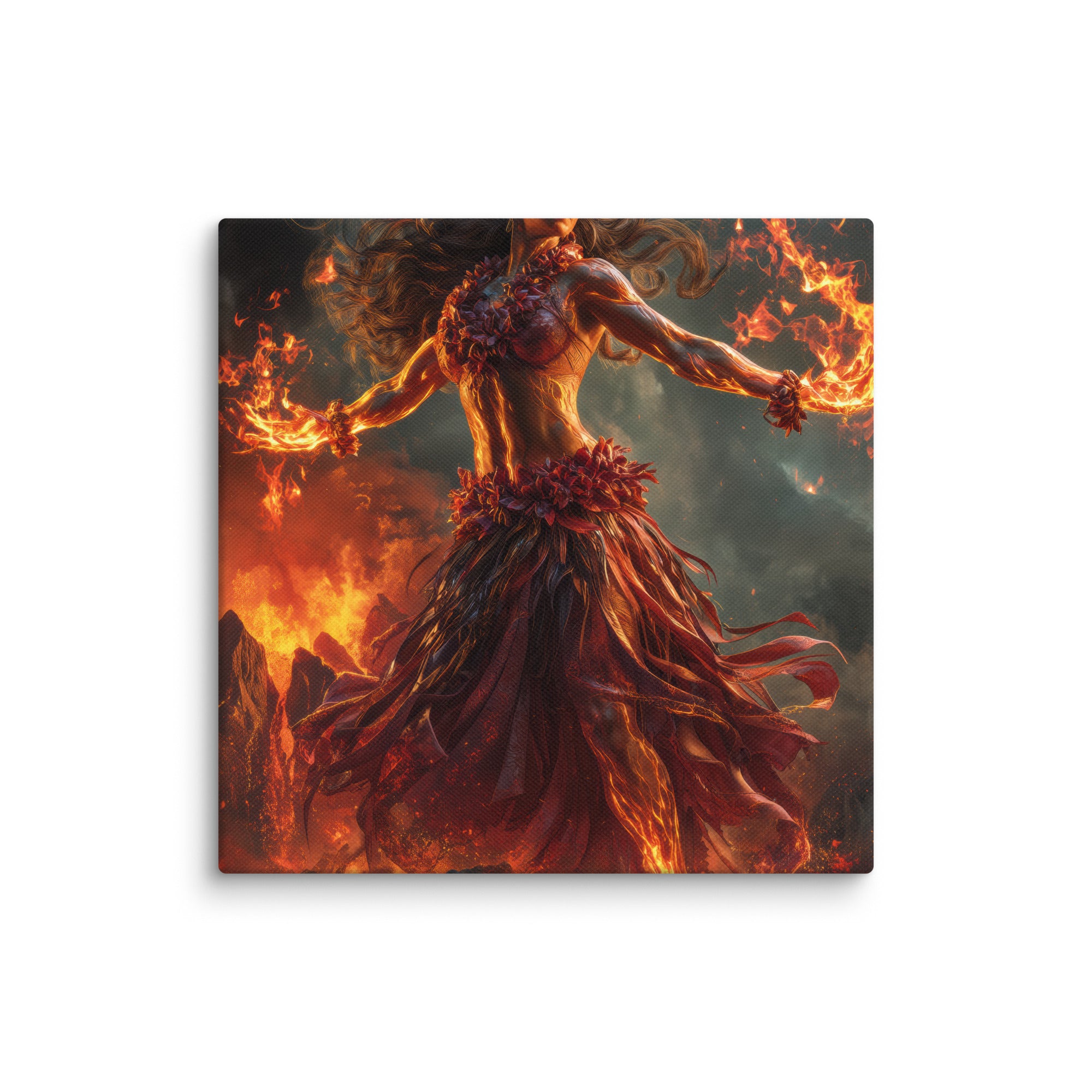 Hawaiian Pele Volcano Goddess Hawaiian canvas wall art shown at 16×16 inch size