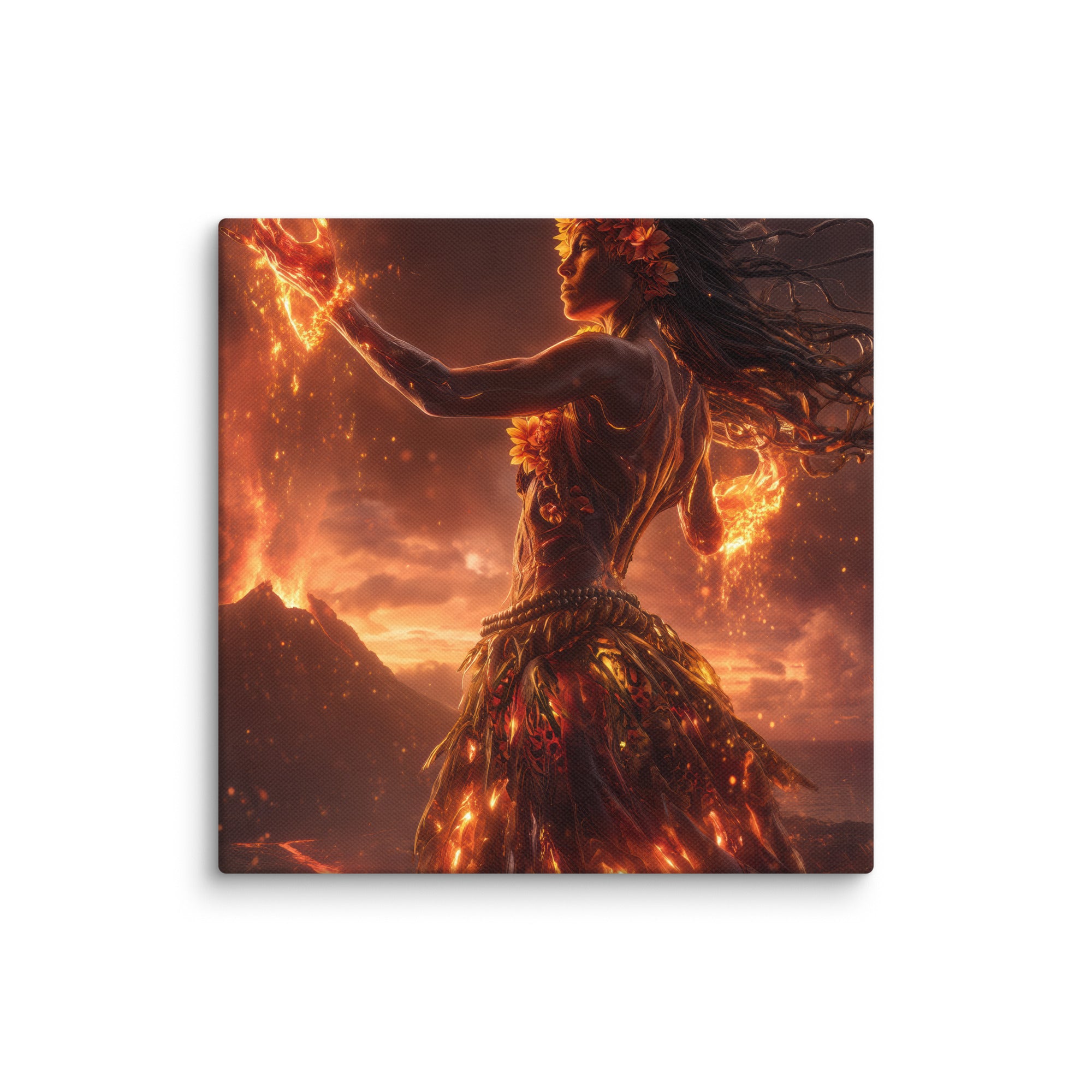 Hawaiian Pele Volcano Goddess Hawaiian canvas wall art shown at 16×16 inch size