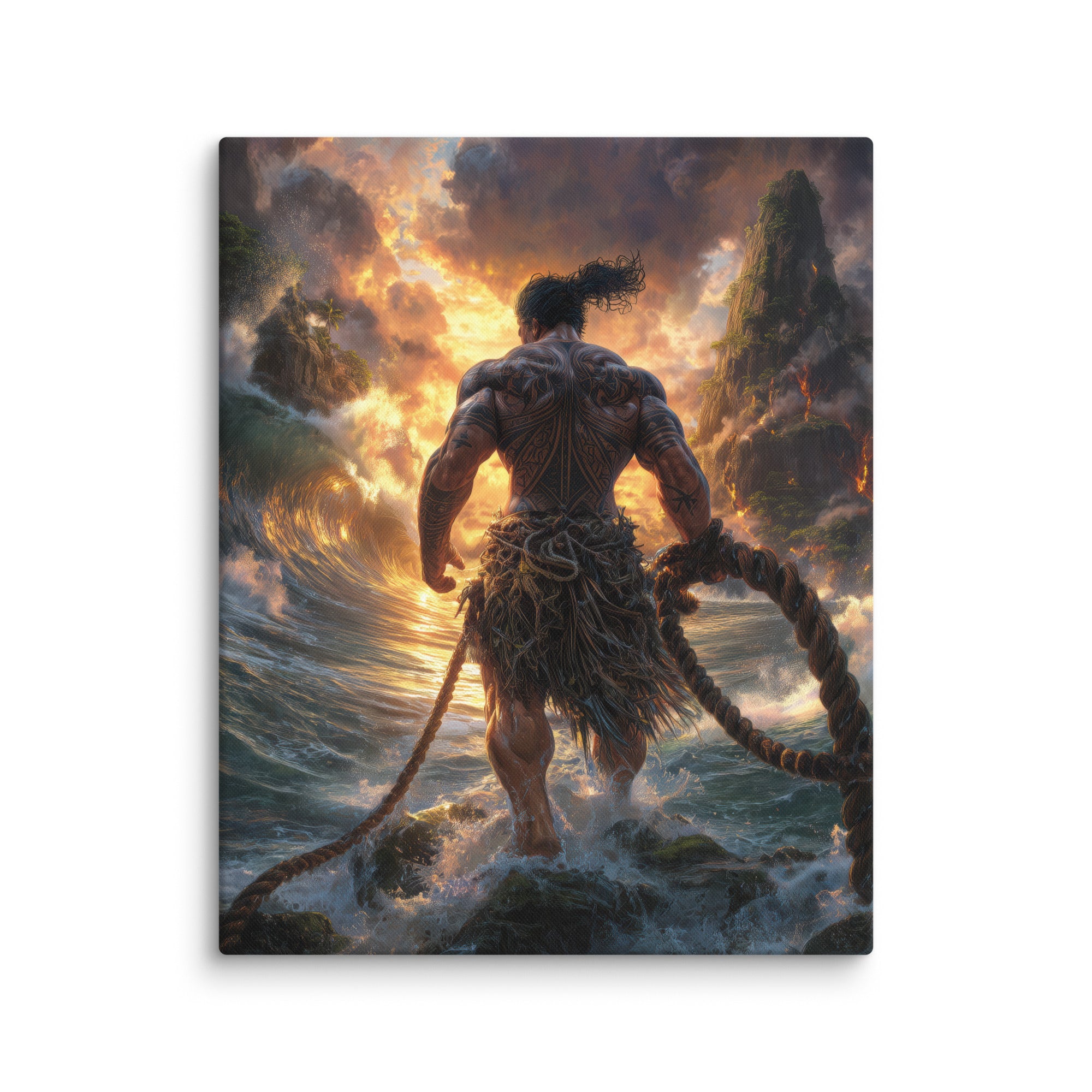 Hawaiian Maui Demigod Hawaiian canvas wall art shown at 16×20 inch size