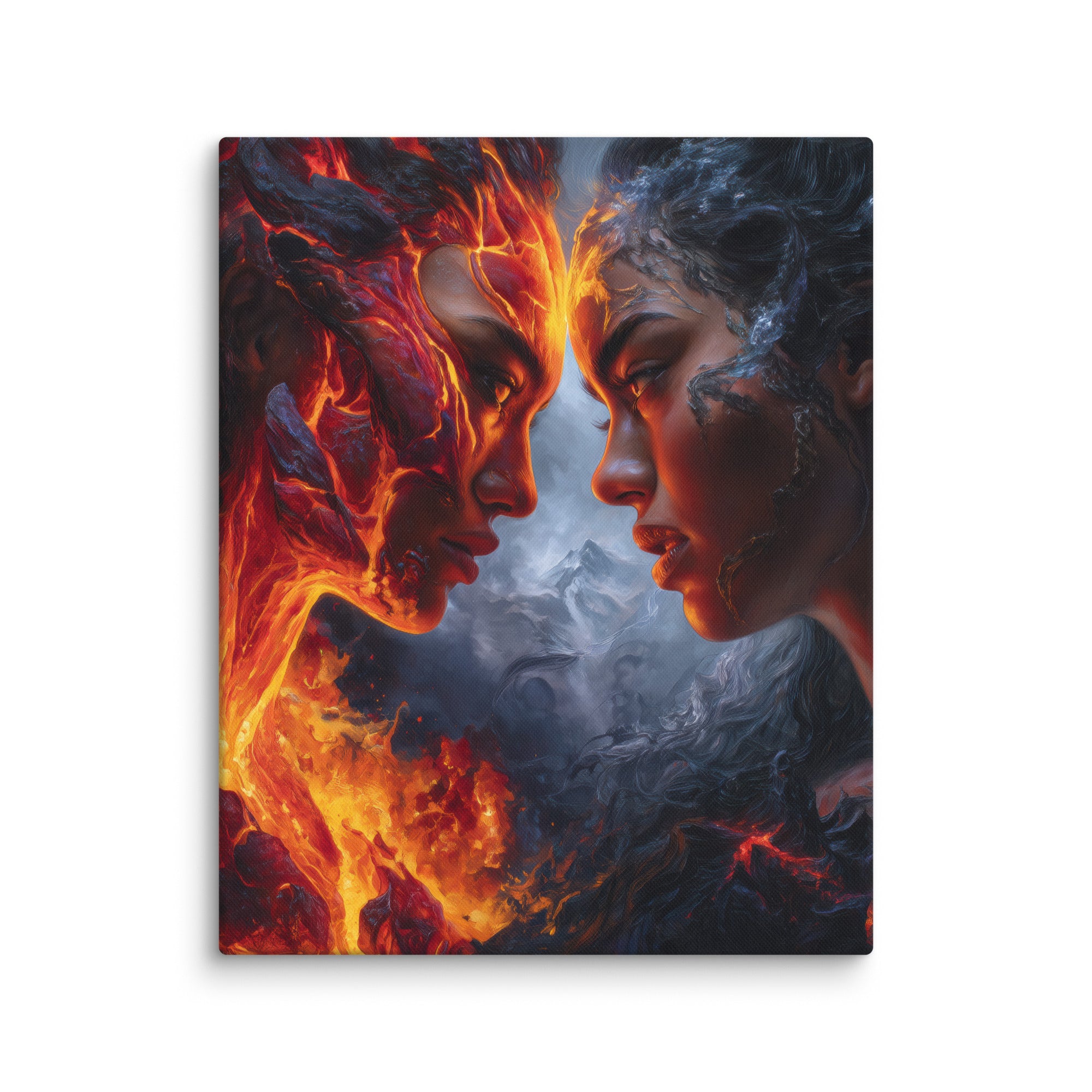 Hawaiian Pele vs Poliahu Hawaiian canvas wall art shown at 16×20 inch size