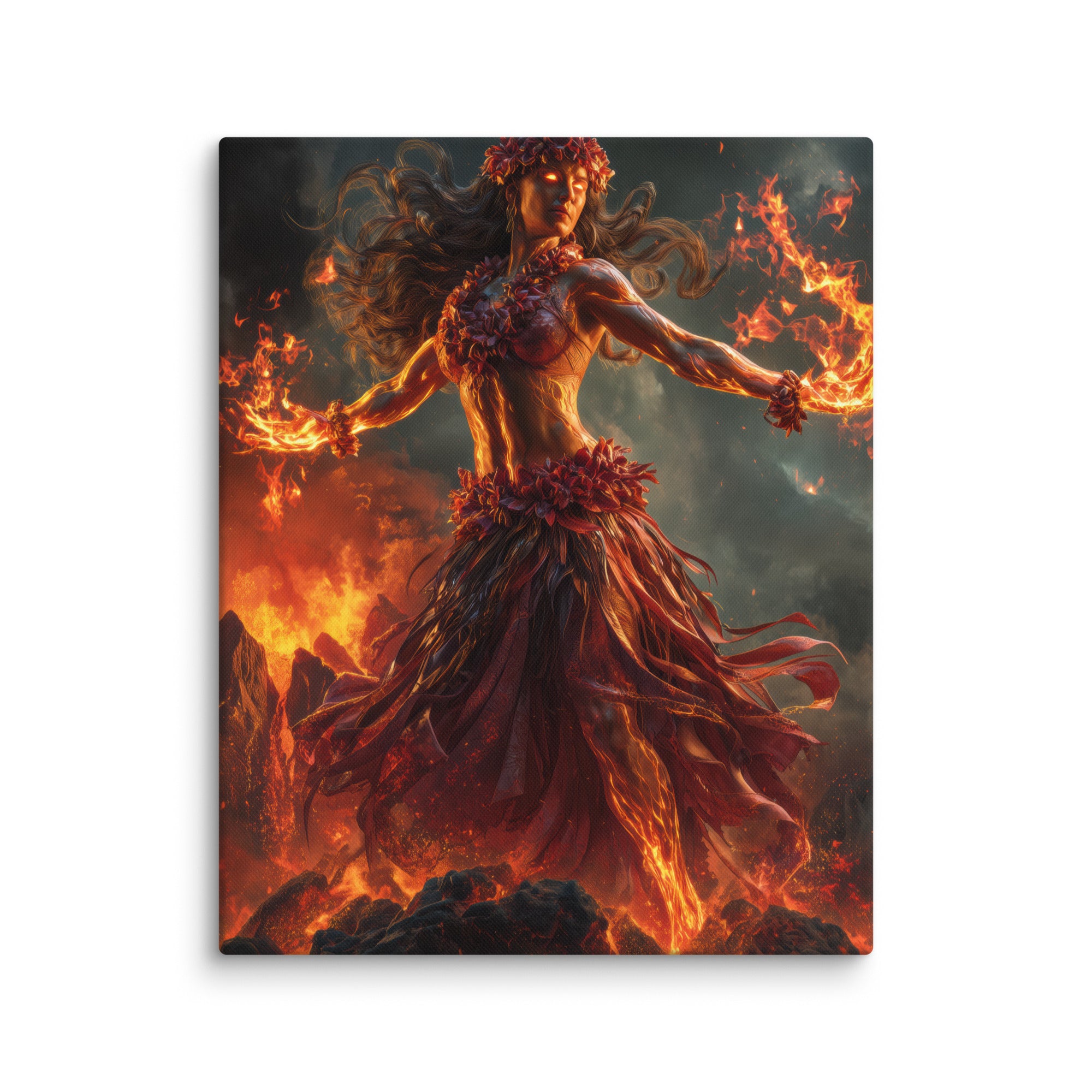 Hawaiian Pele Volcano Goddess Hawaiian canvas wall art shown at 16×20 inch size
