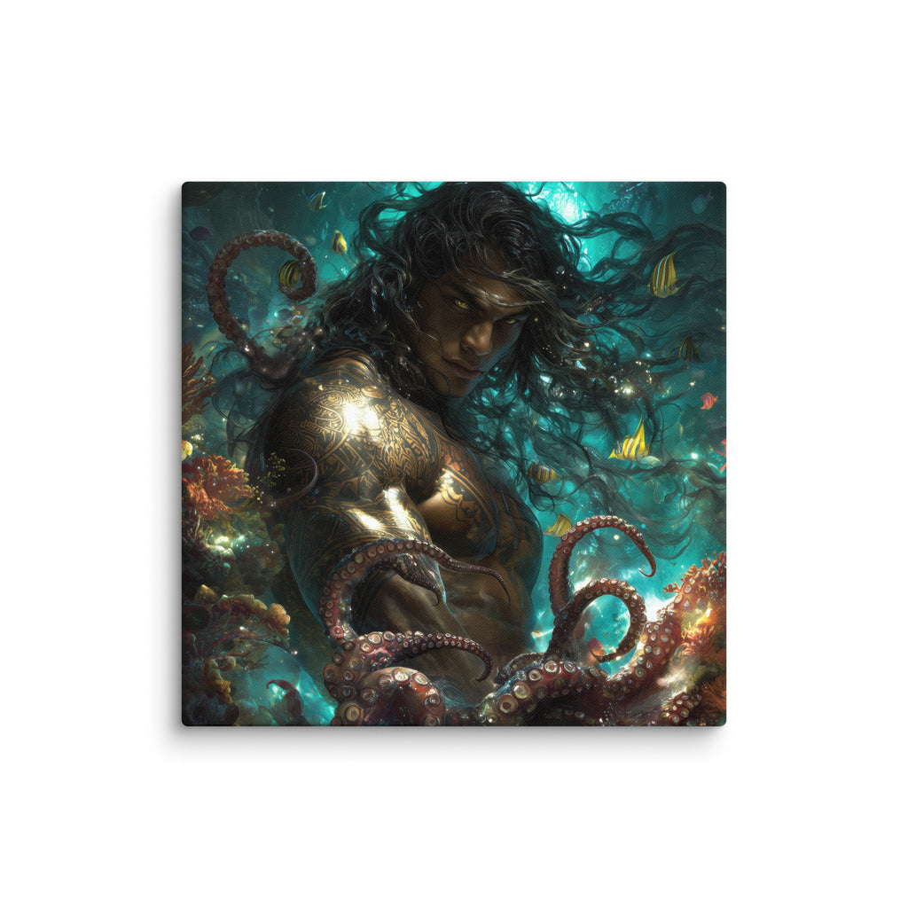 Hawaiian Kanaloa Ocean God Hawaiian canvas wall art shown at 18×18 inch size