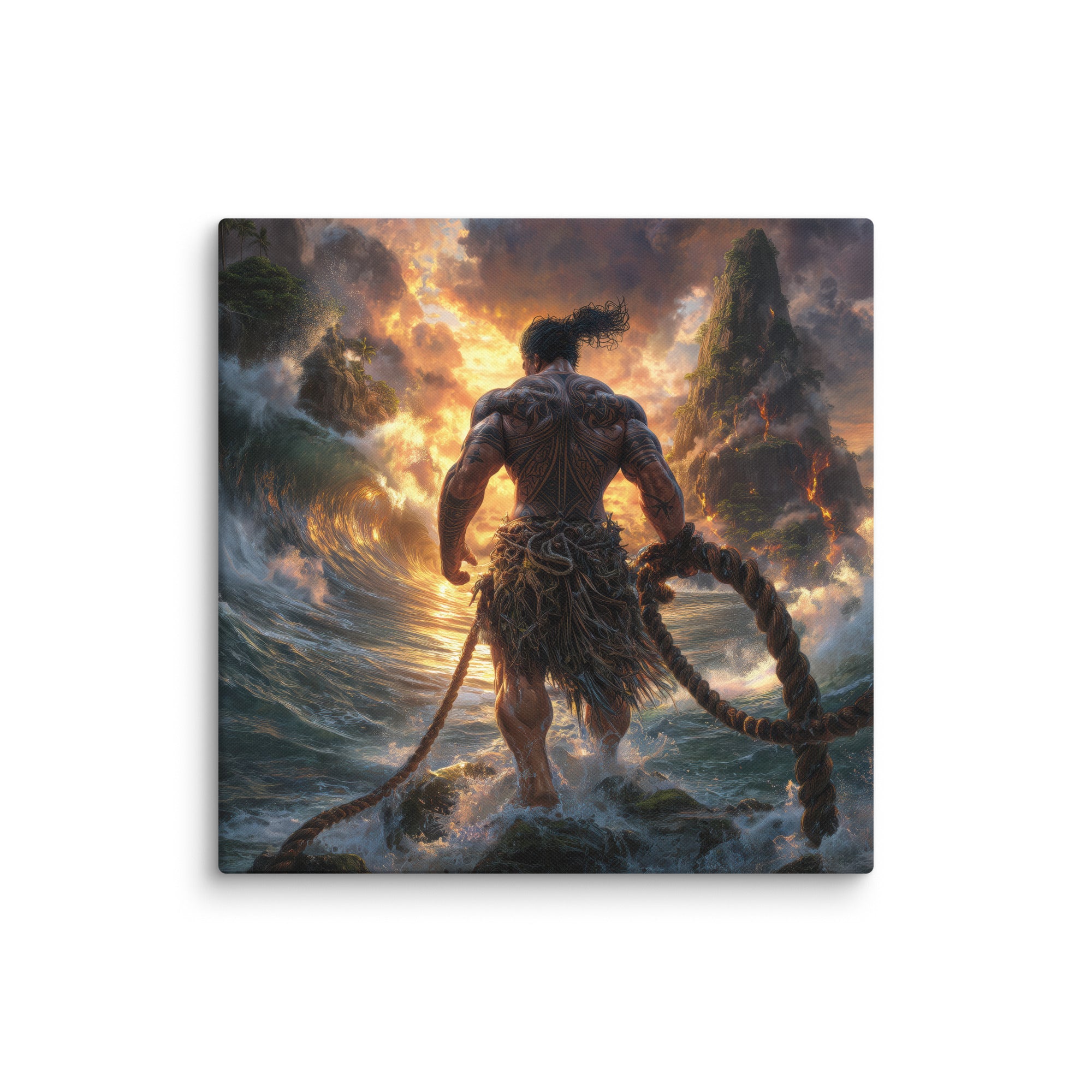 Hawaiian Maui Demigod Hawaiian canvas wall art shown at 18×18 inch size