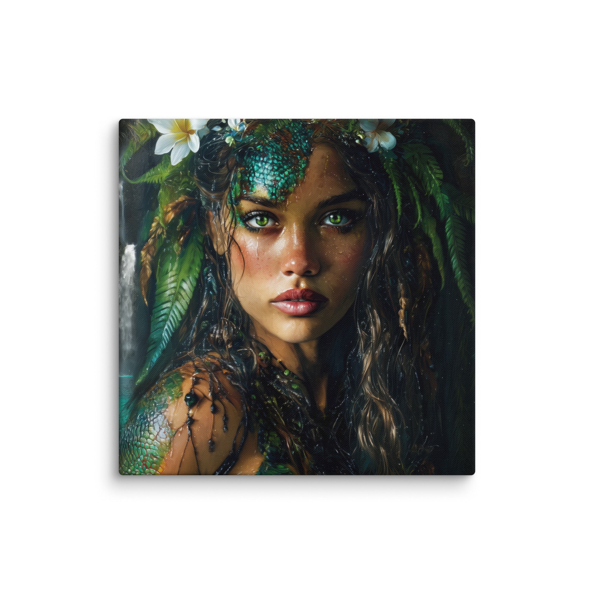 Hawaiian Moo Wahine Hawaiian canvas wall art shown at 18×18 inch size