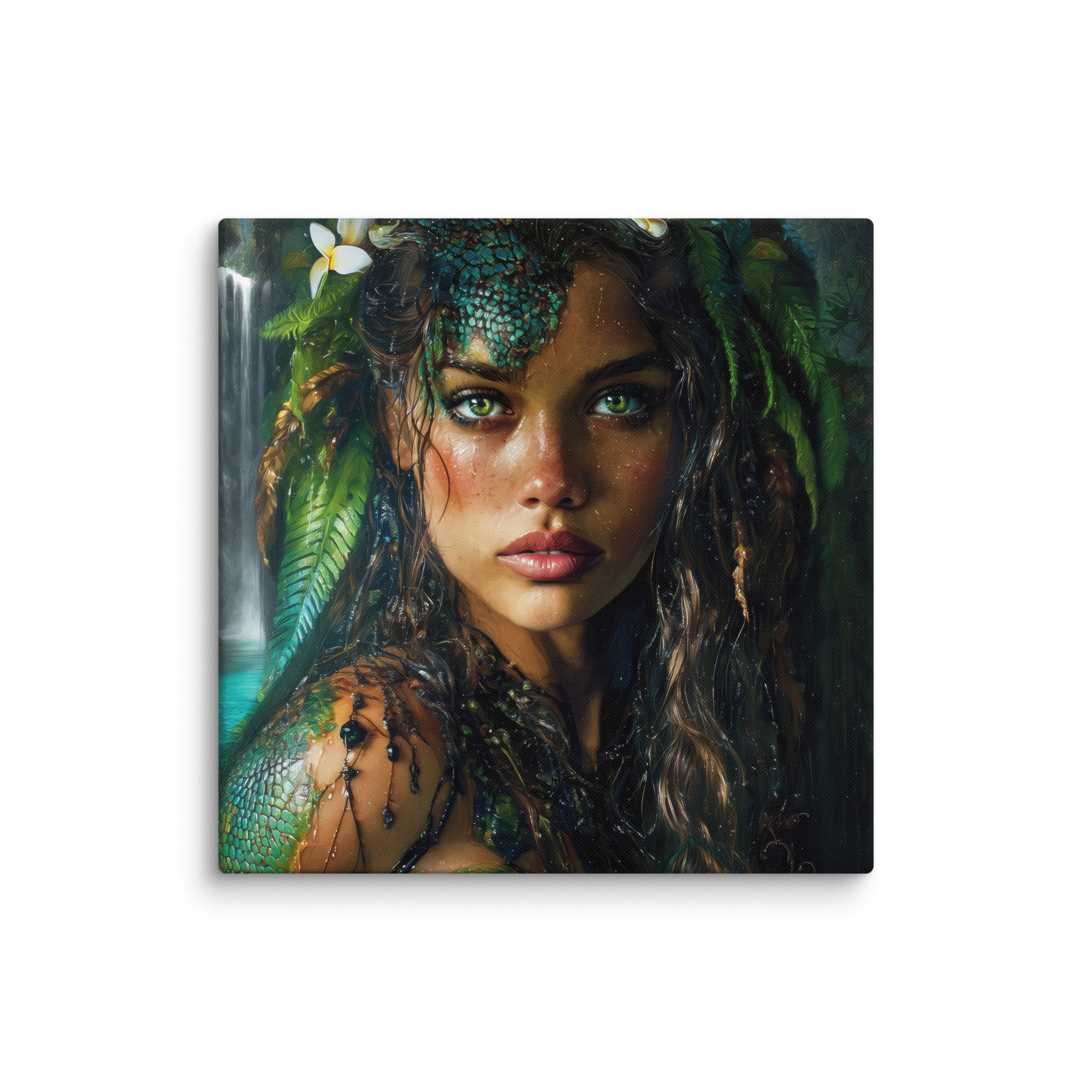 Hawaiian Moo Wahine Hawaiian canvas wall art shown at 18×18 inch size