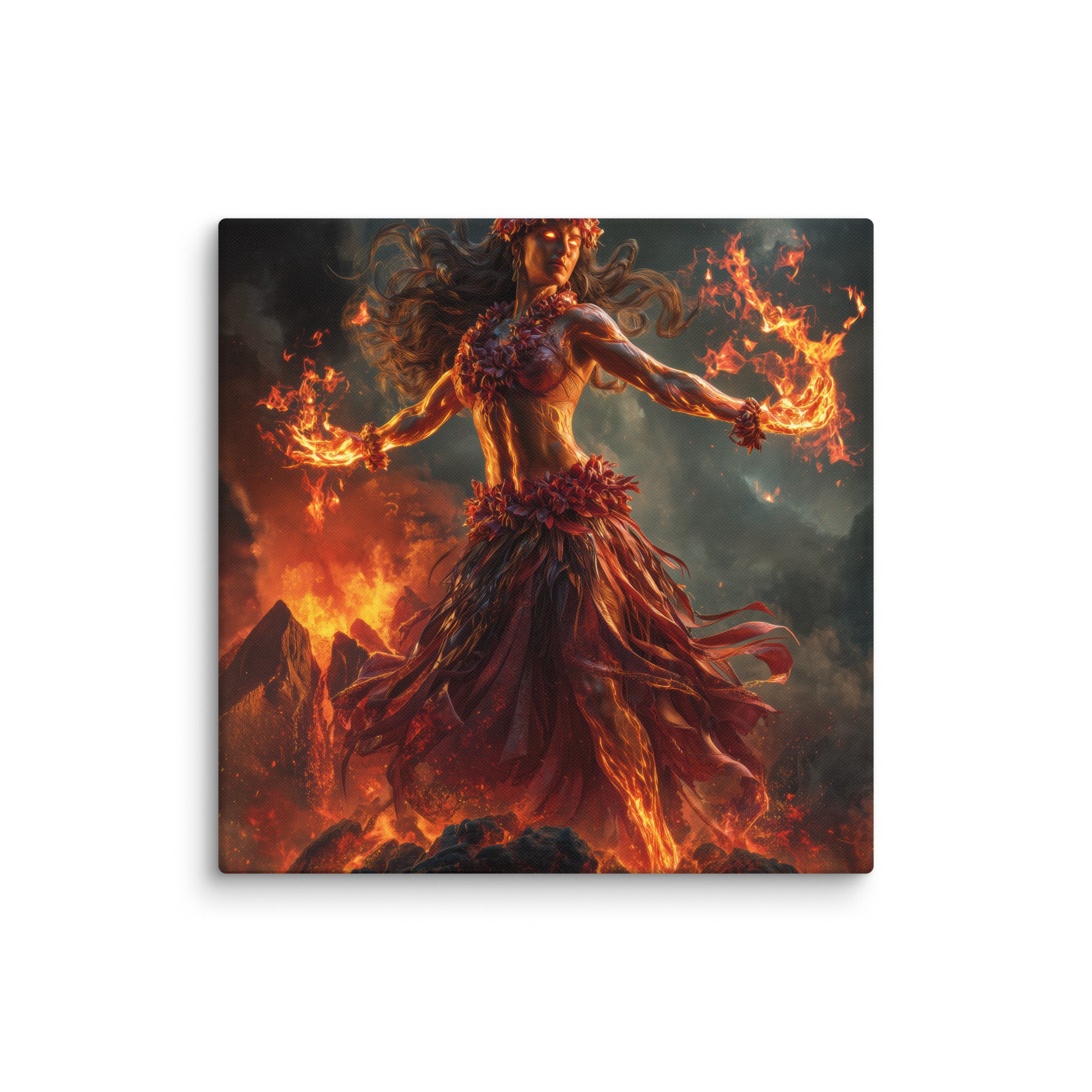 Hawaiian Pele Volcano Goddess Hawaiian canvas wall art shown at 18×18 inch size