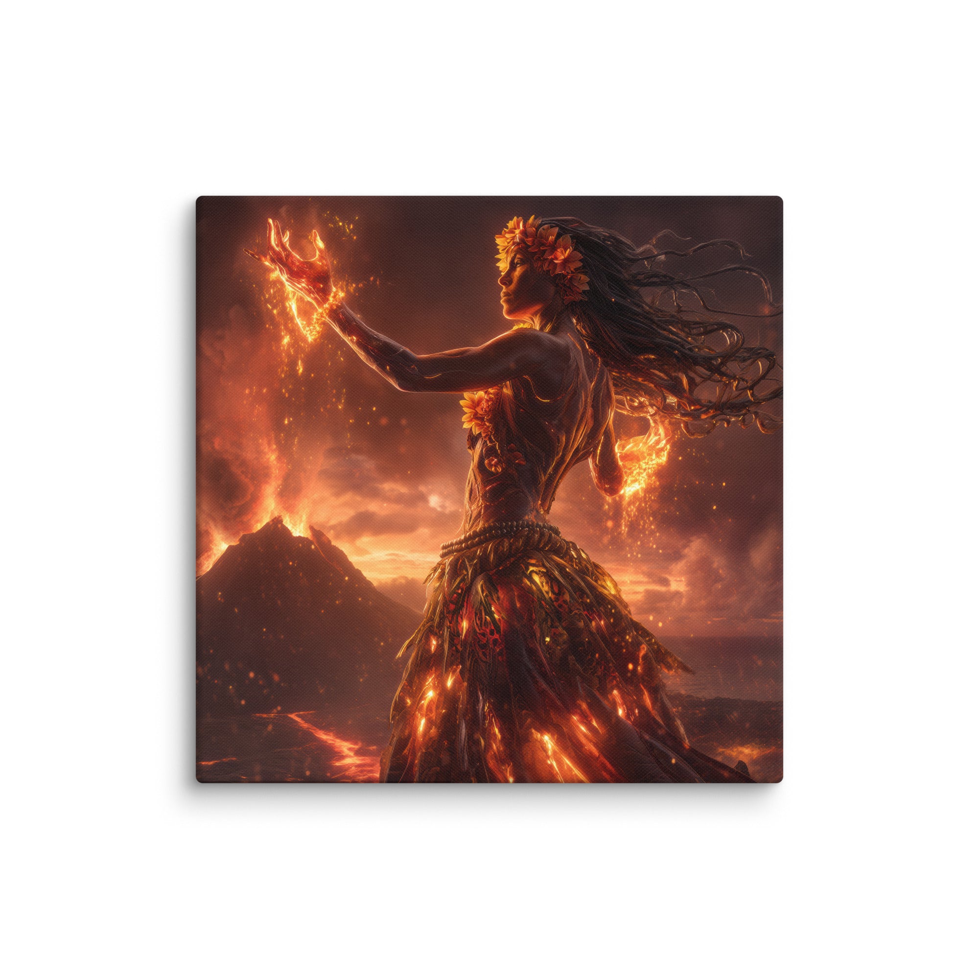 Hawaiian Pele Volcano Goddess Hawaiian canvas wall art shown at 18×18 inch size