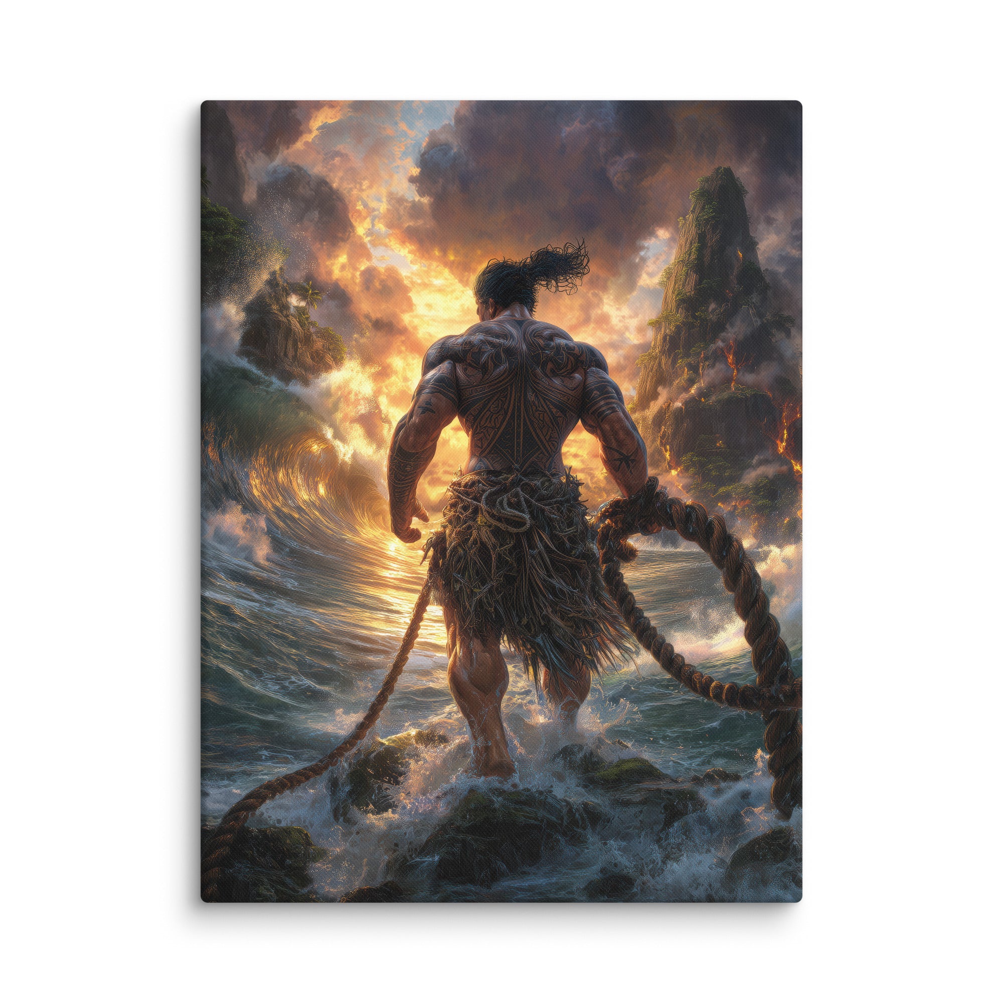 Hawaiian Maui Demigod Hawaiian canvas wall art shown at 18×24 inch size