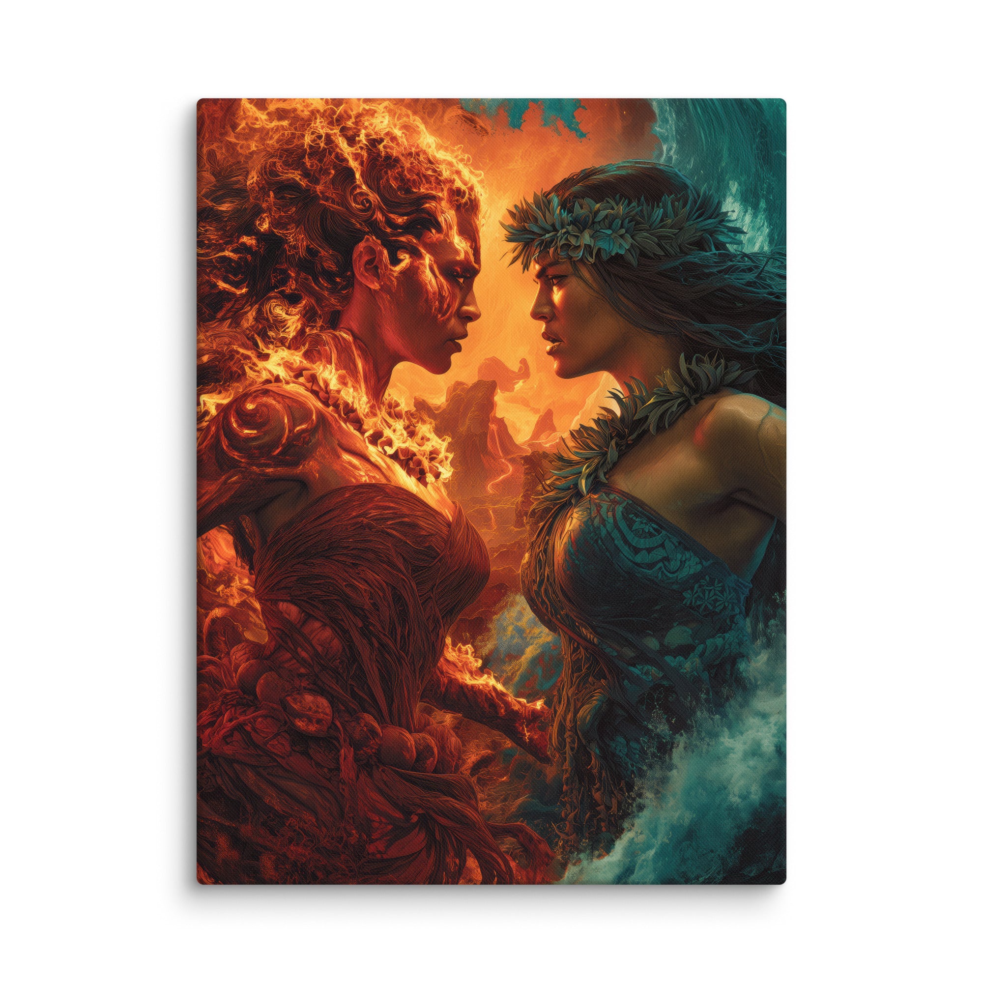 Hawaiian Pele vs Namaka Hawaiian canvas wall art shown at 18×24 inch size