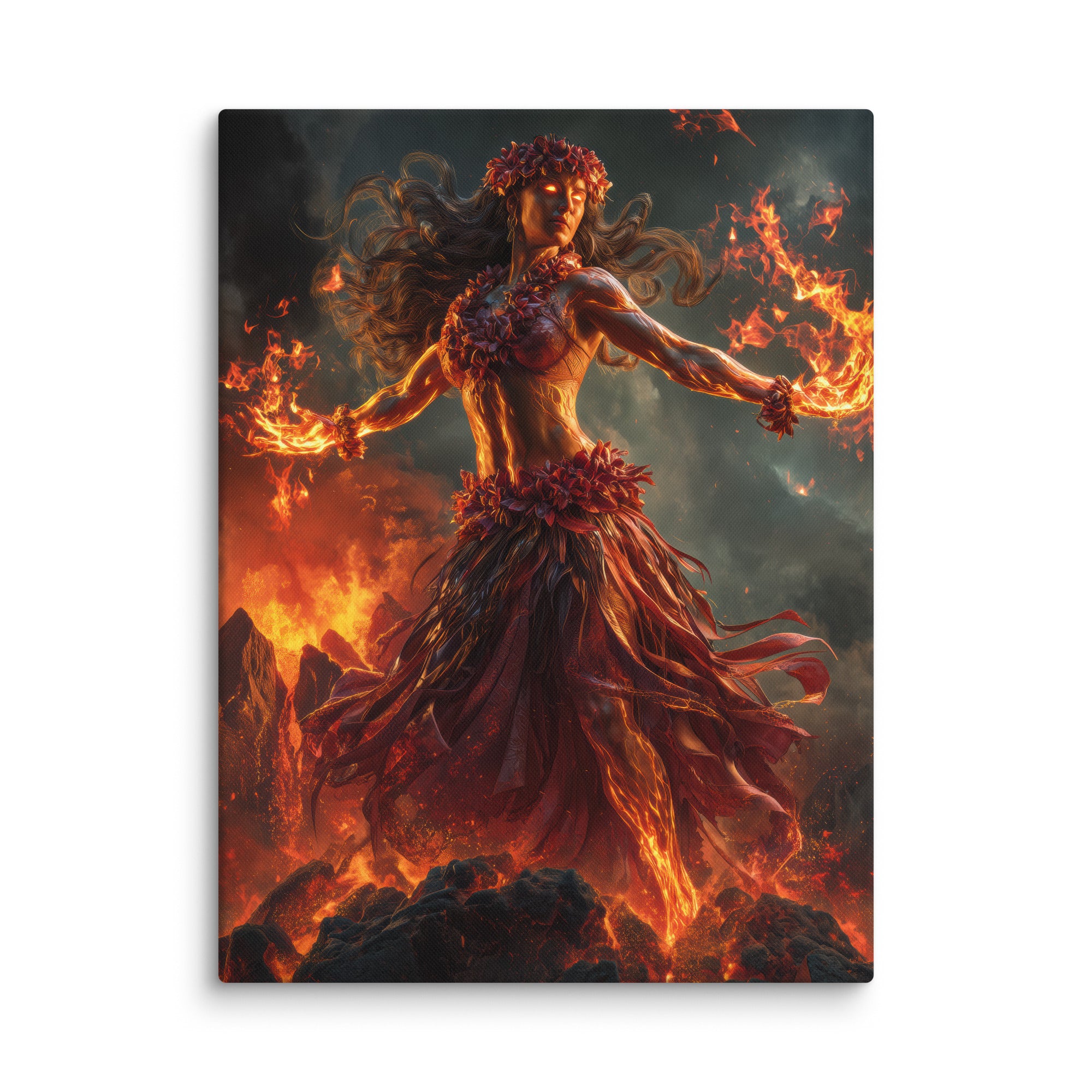 Hawaiian Pele Volcano Goddess Hawaiian canvas wall art shown at 18×24 inch size