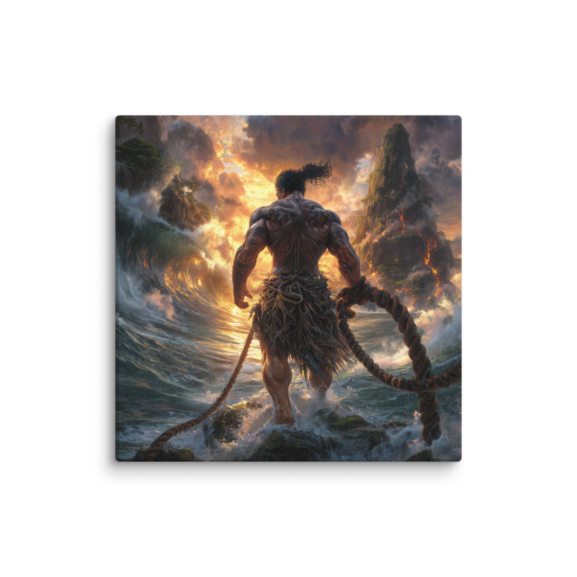 Hawaiian Maui Demigod Hawaiian canvas wall art shown at 20×20 inch size