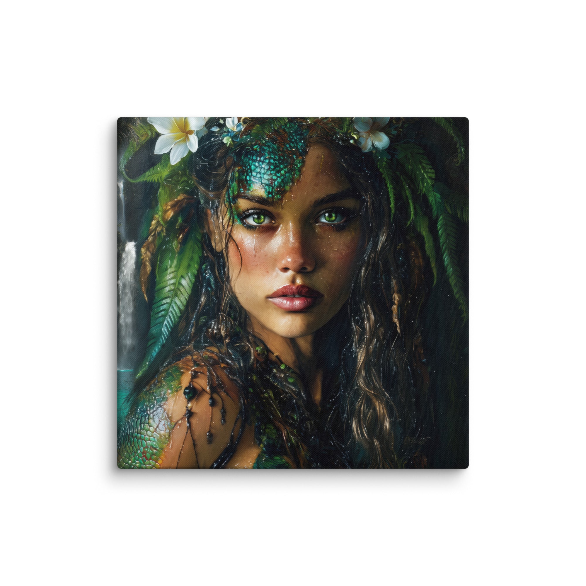 Hawaiian Moo Wahine Hawaiian canvas wall art shown at 20×20 inch size