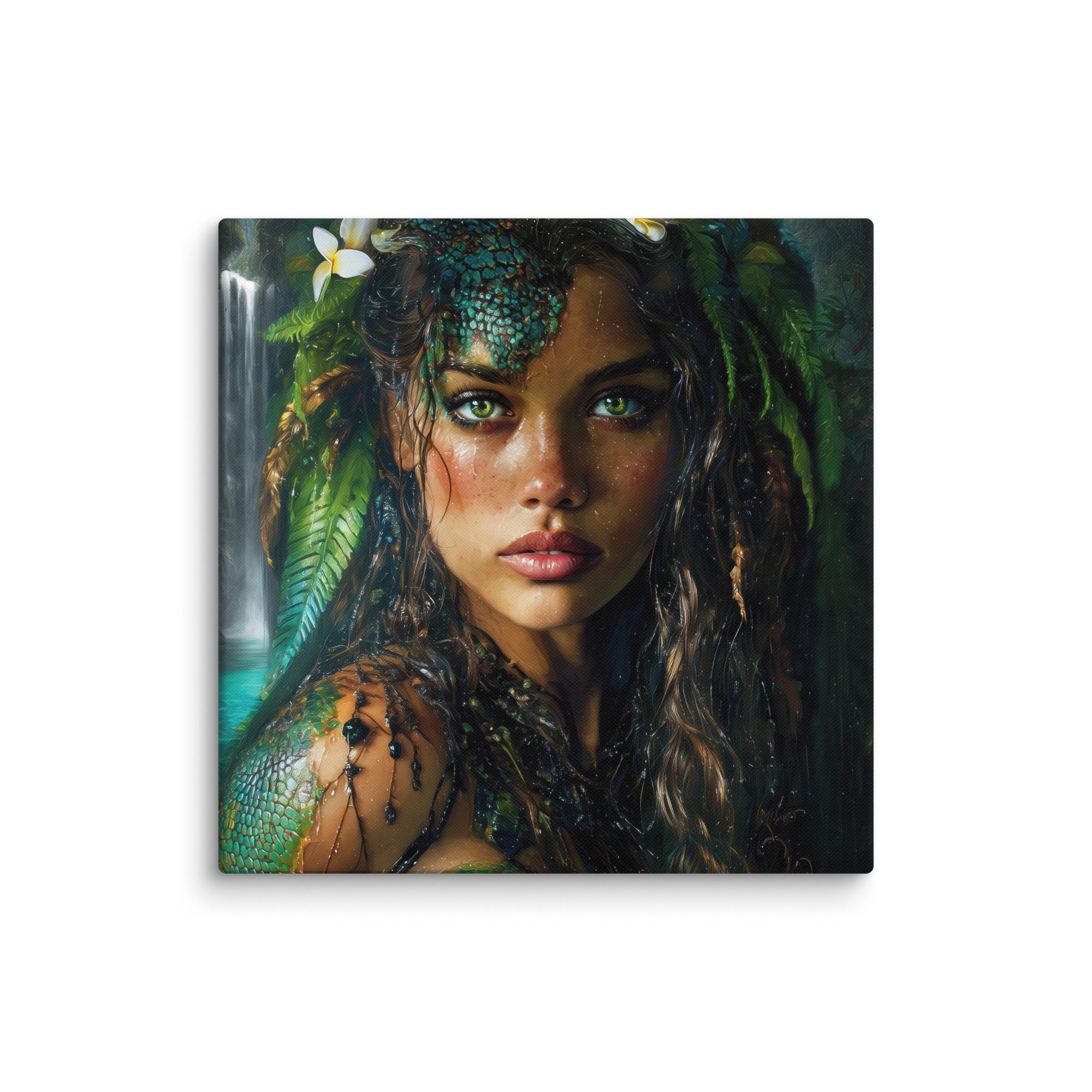 Hawaiian Moo Wahine Hawaiian canvas wall art shown at 20×20 inch size