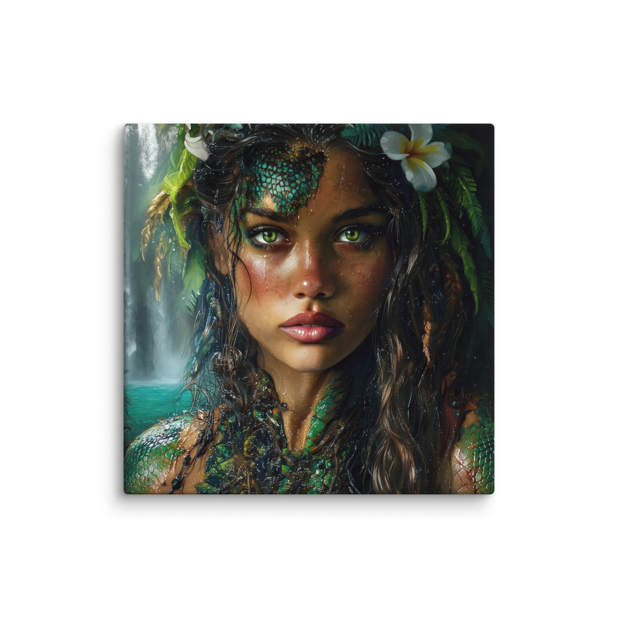 Hawaiian Moo Wahine Hawaiian canvas wall art shown at 20×20 inch size