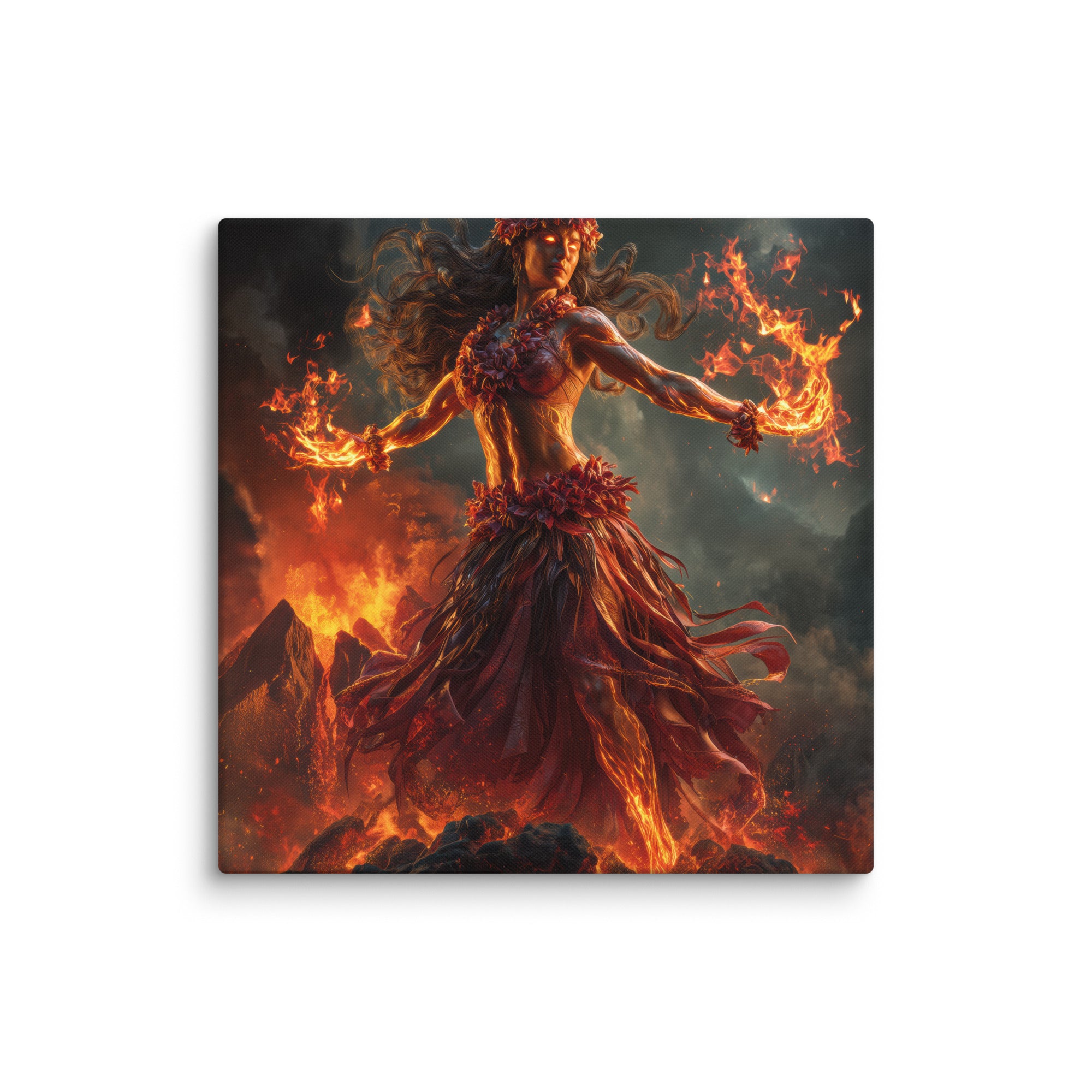 Hawaiian Pele Volcano Goddess Hawaiian canvas wall art shown at 20×20 inch size