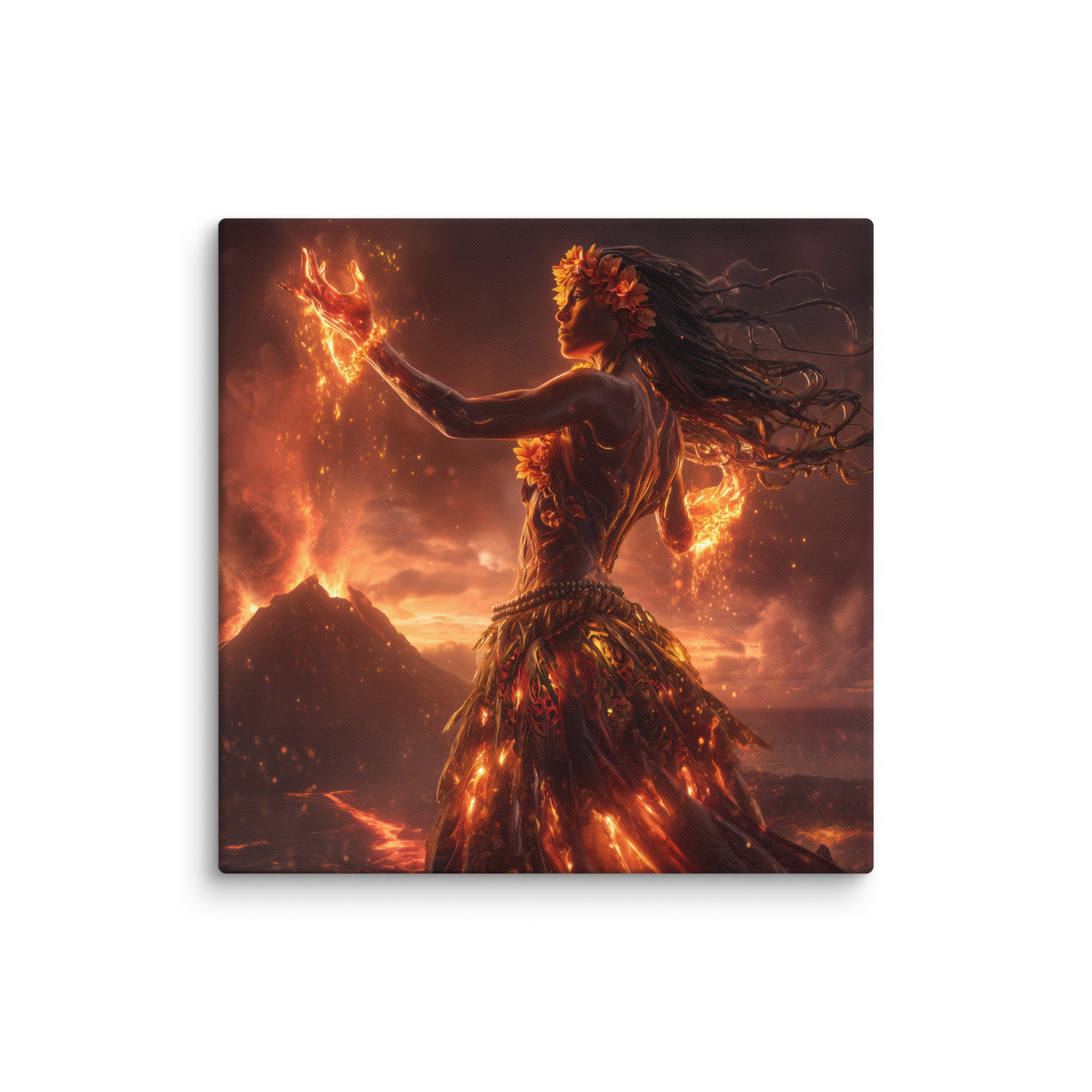 Hawaiian Pele Volcano Goddess Hawaiian canvas wall art shown at 20×20 inch size