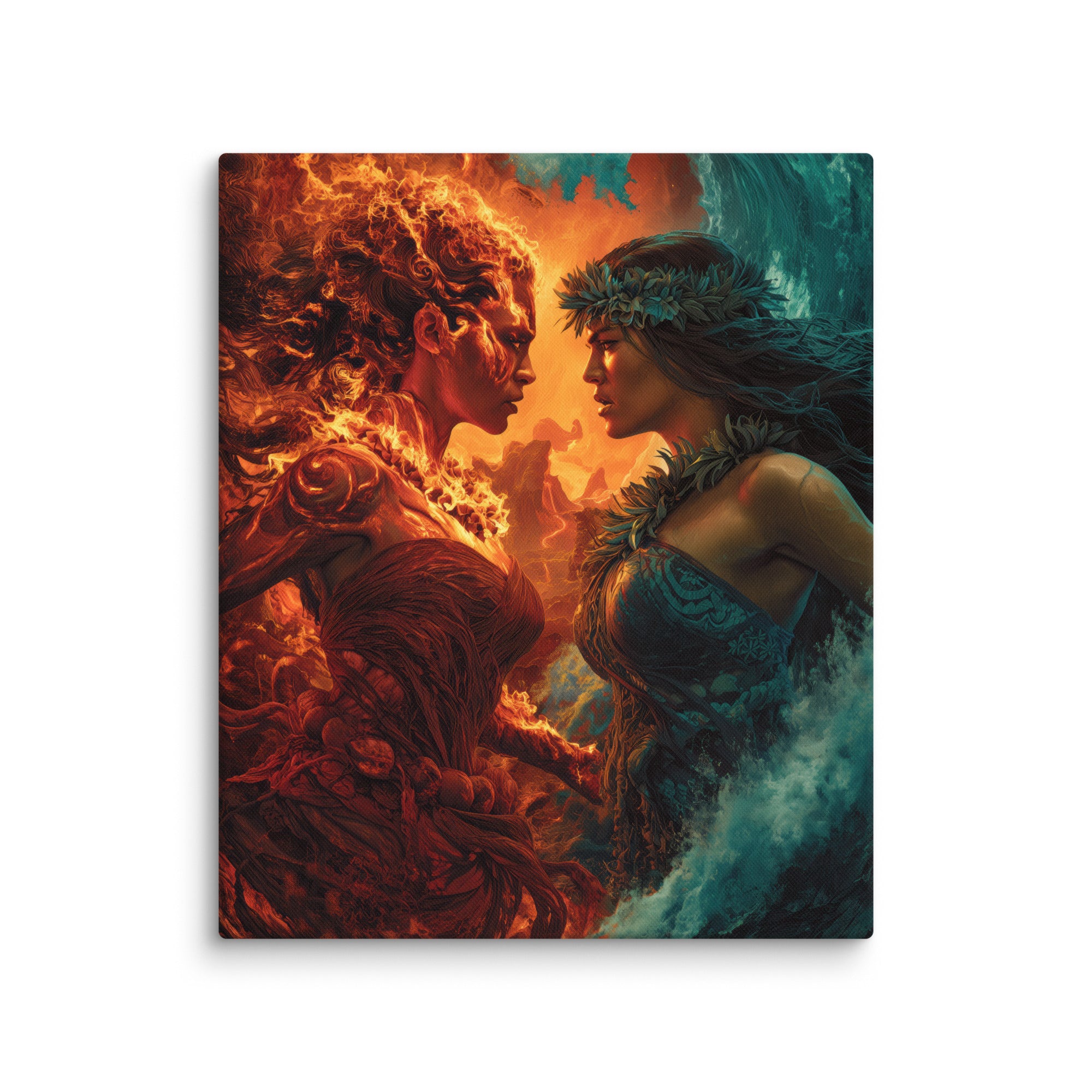 Hawaiian Pele vs Namaka Hawaiian canvas wall art shown at 20×24 inch size