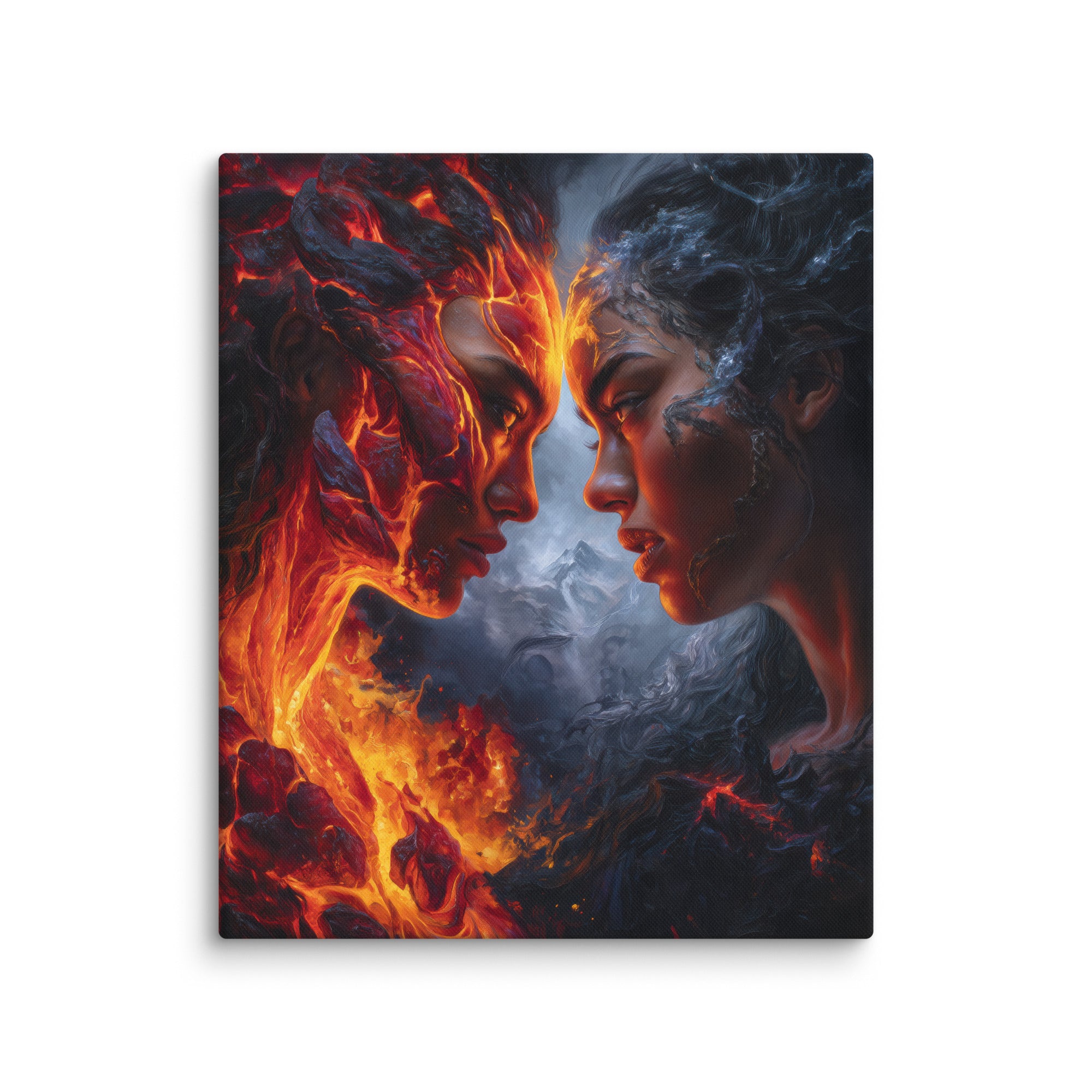 Hawaiian Pele vs Poliahu Hawaiian canvas wall art shown at 20×24 inch size