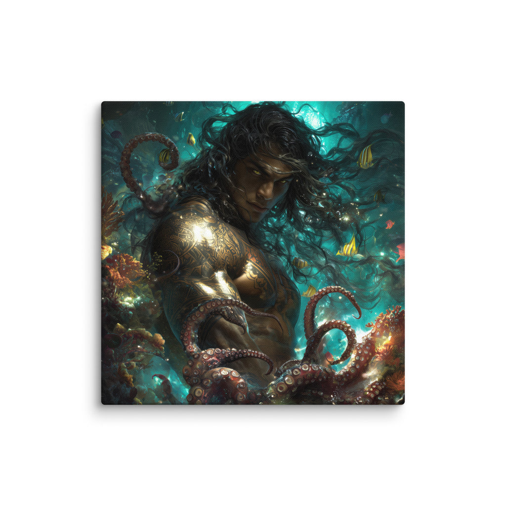 Hawaiian Kanaloa Ocean God Hawaiian canvas wall art shown at 24×24 inch size