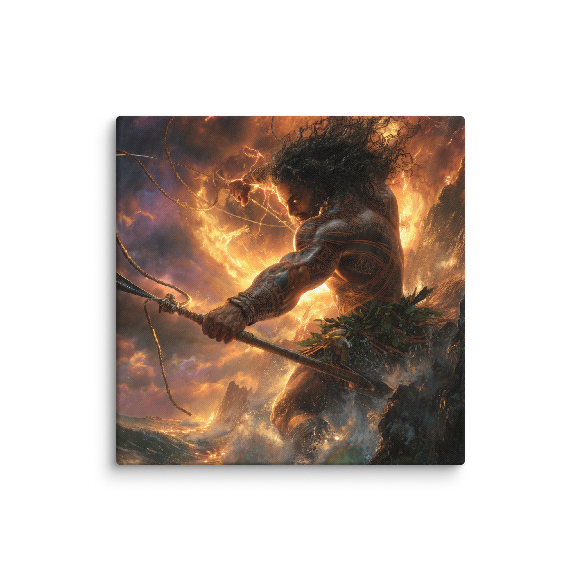 Hawaiian Maui Demigod Hawaiian canvas wall art shown at 24×24 inch size
