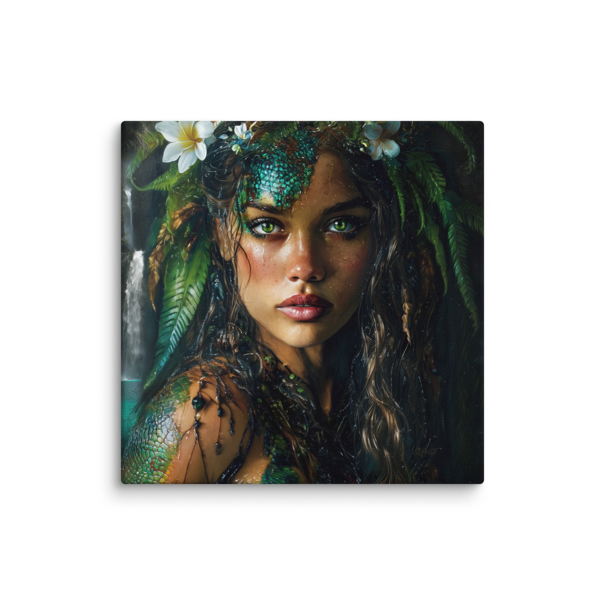 Hawaiian Moo Wahine Hawaiian canvas wall art shown at 24×24 inch size