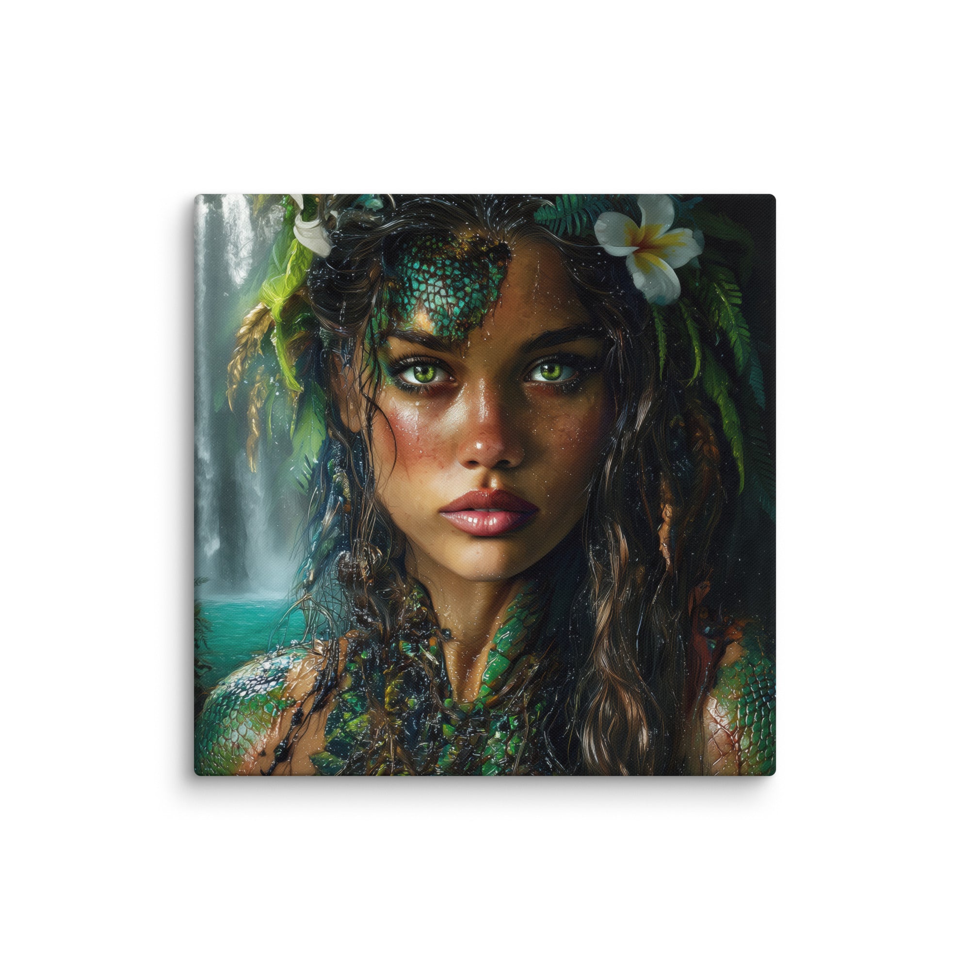 Hawaiian Moo Wahine Hawaiian canvas wall art shown at 24×24 inch size