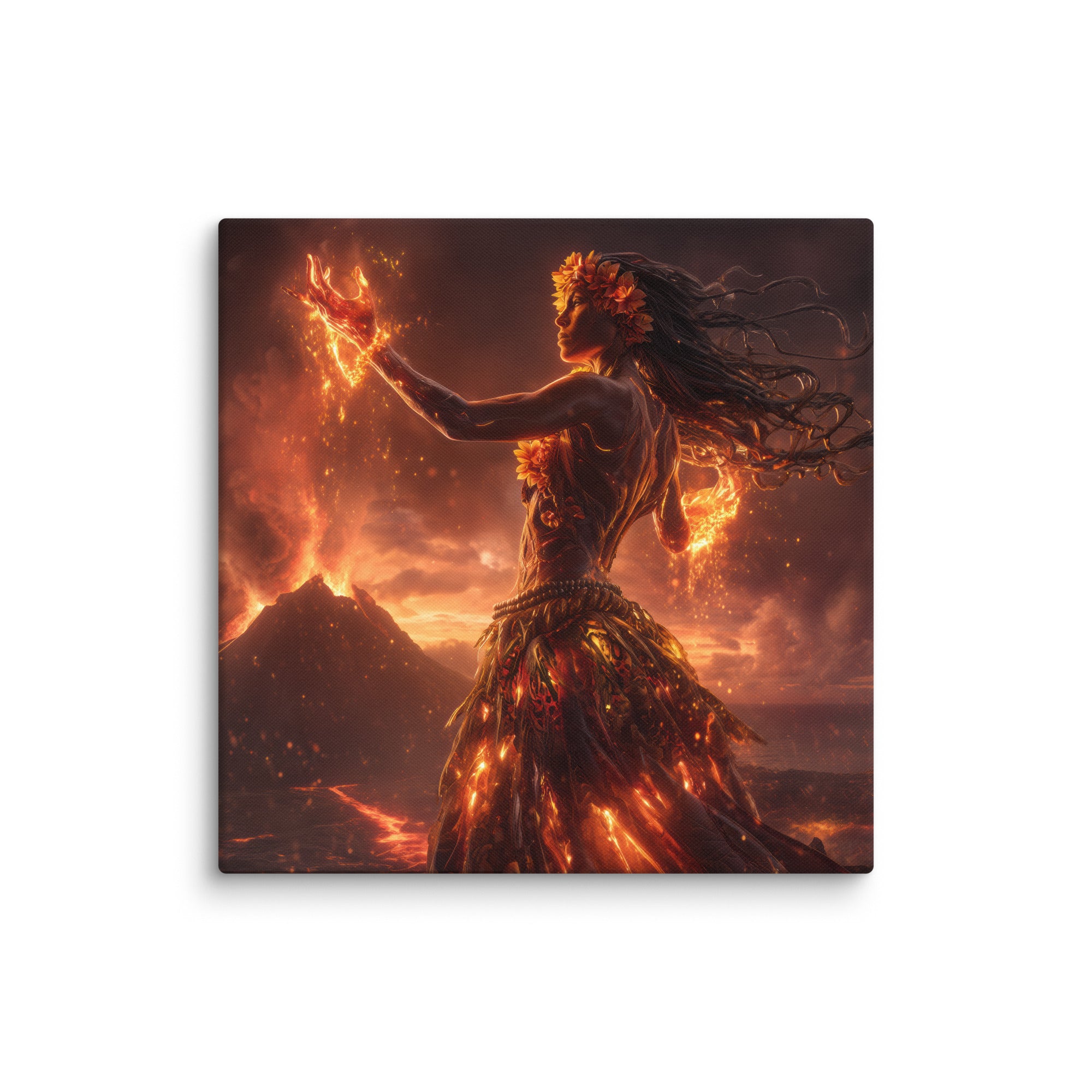 Hawaiian Pele Volcano Goddess Hawaiian canvas wall art shown at 24×24 inch size