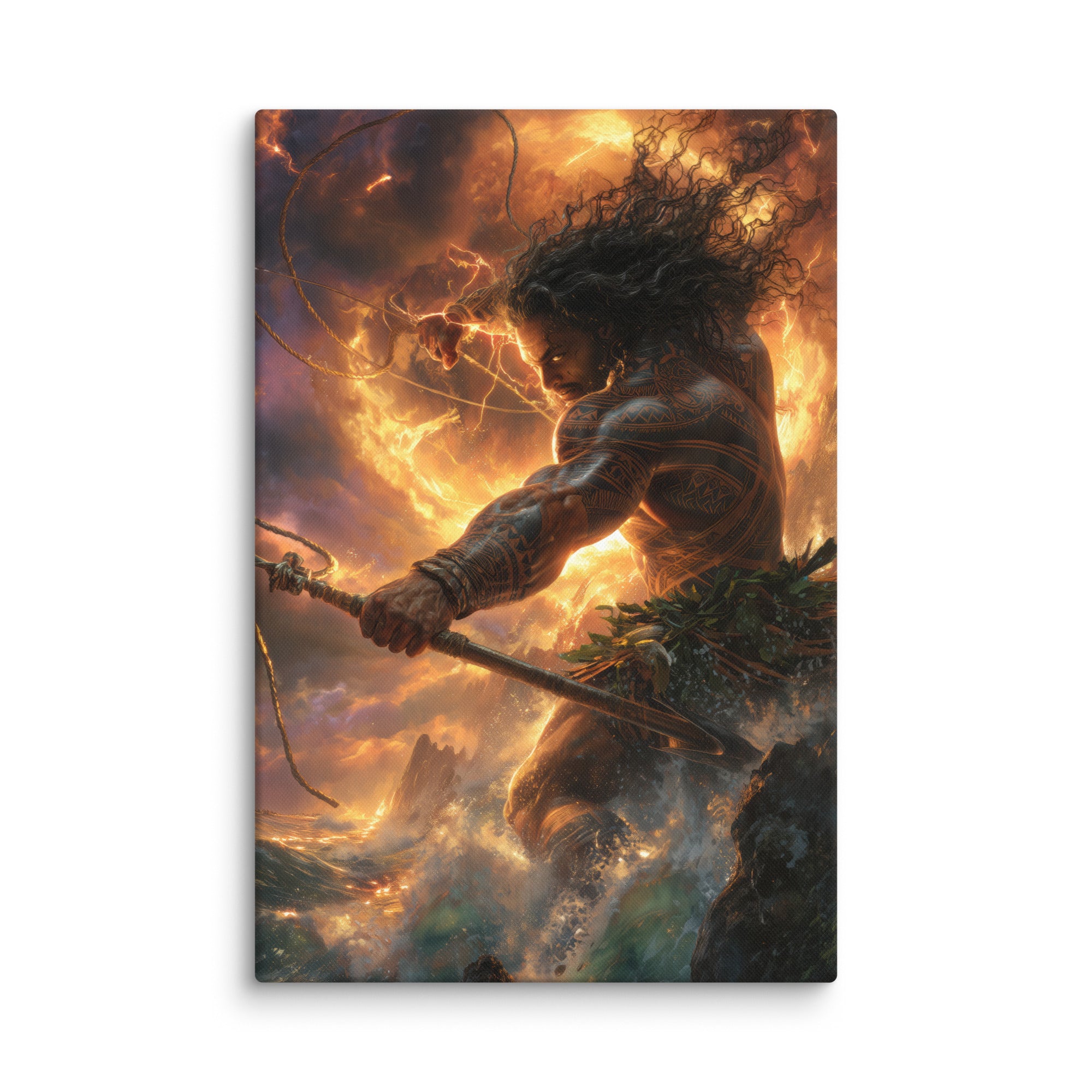 Hawaiian Maui Demigod Hawaiian canvas wall art shown at 24×36 inch size