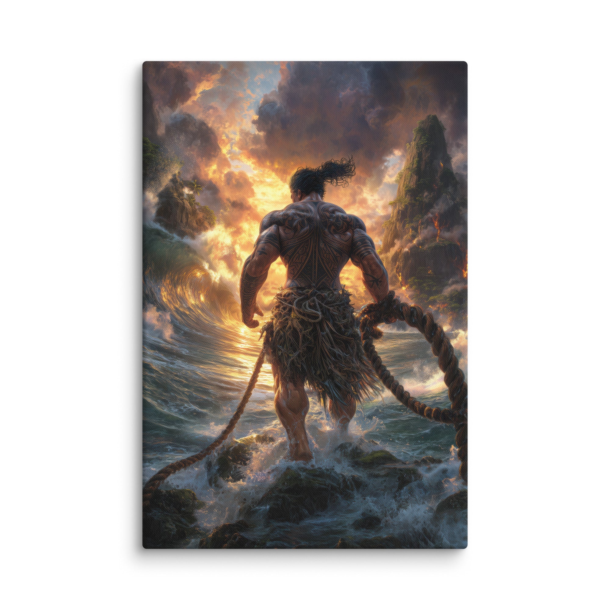 Hawaiian Maui Demigod Hawaiian canvas wall art shown at 24×36 inch size