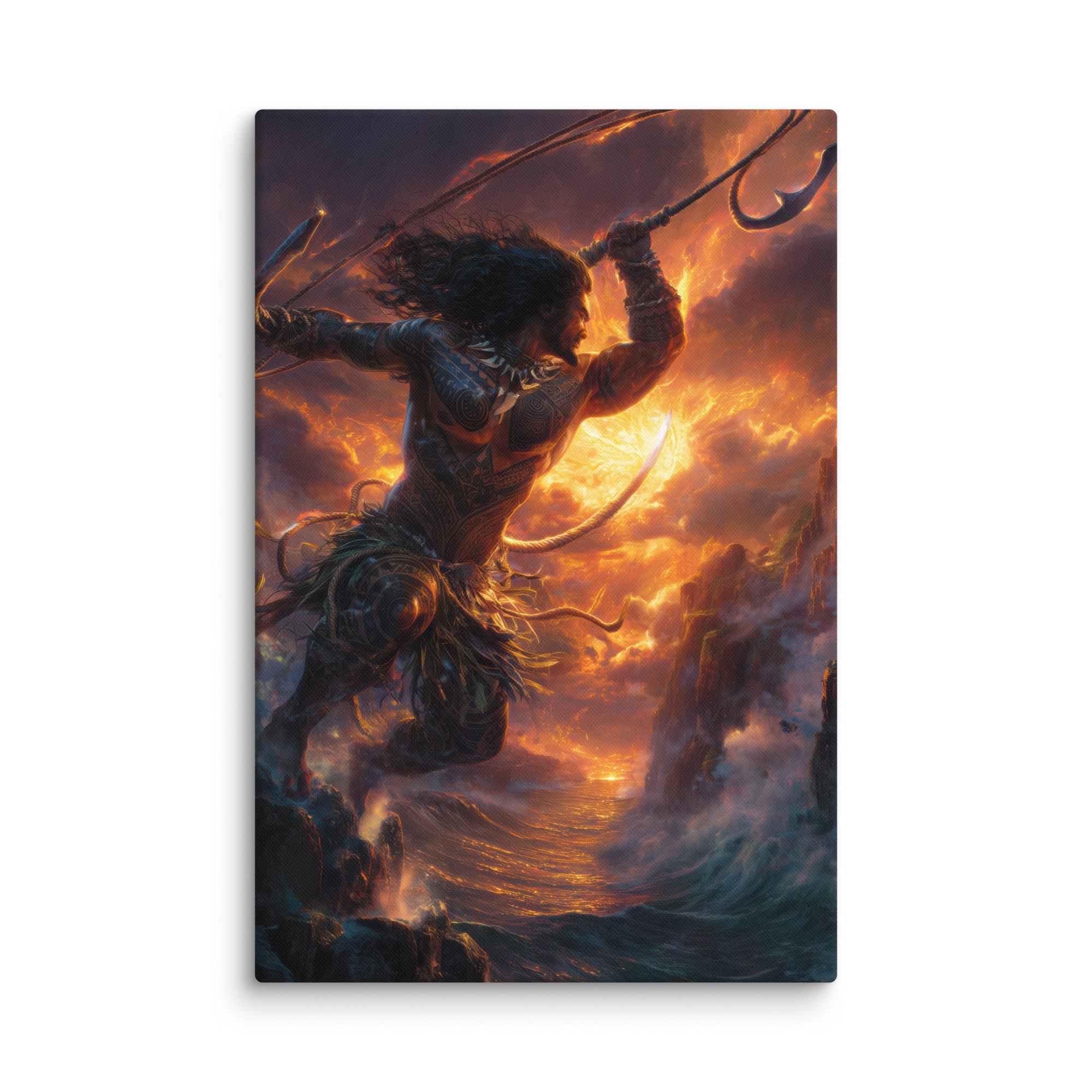 Hawaiian Maui Demigod Hawaiian canvas wall art shown at 24×36 inch size