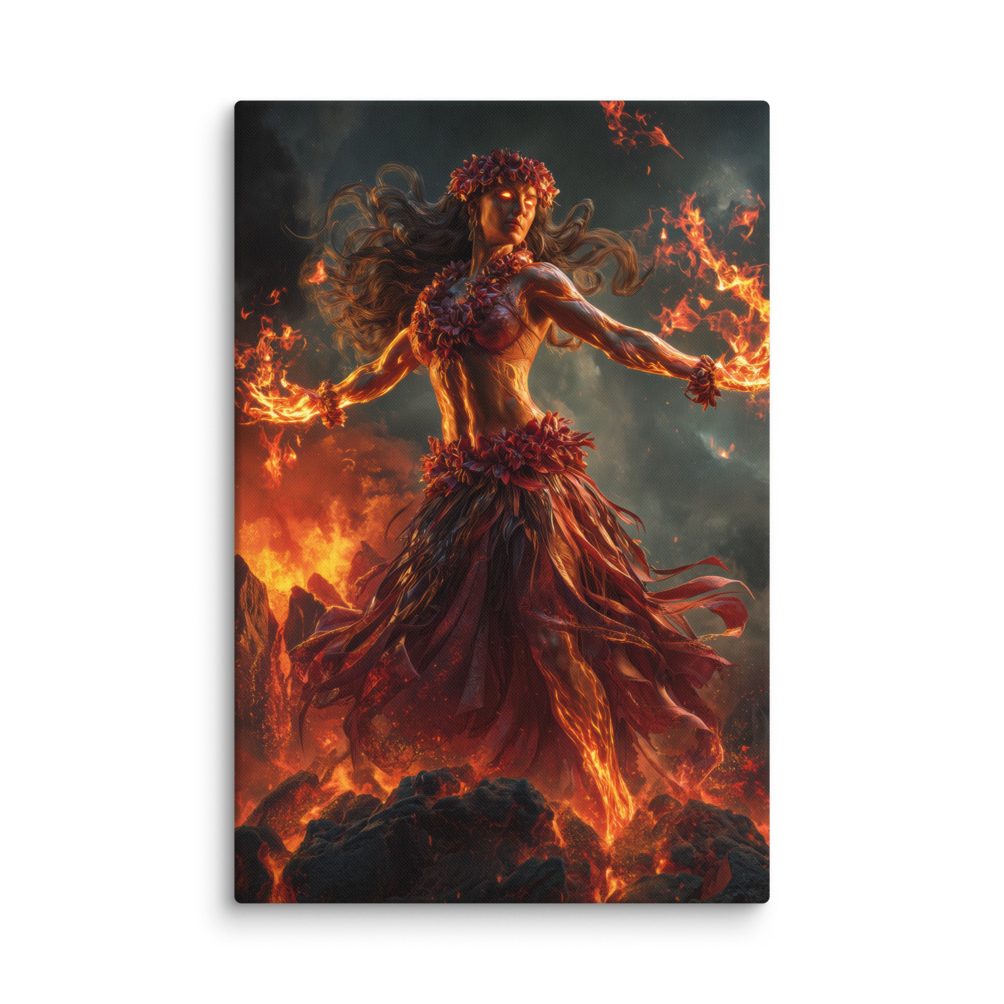 Hawaiian Pele Volcano Goddess Hawaiian canvas wall art shown at 24×36 inch size