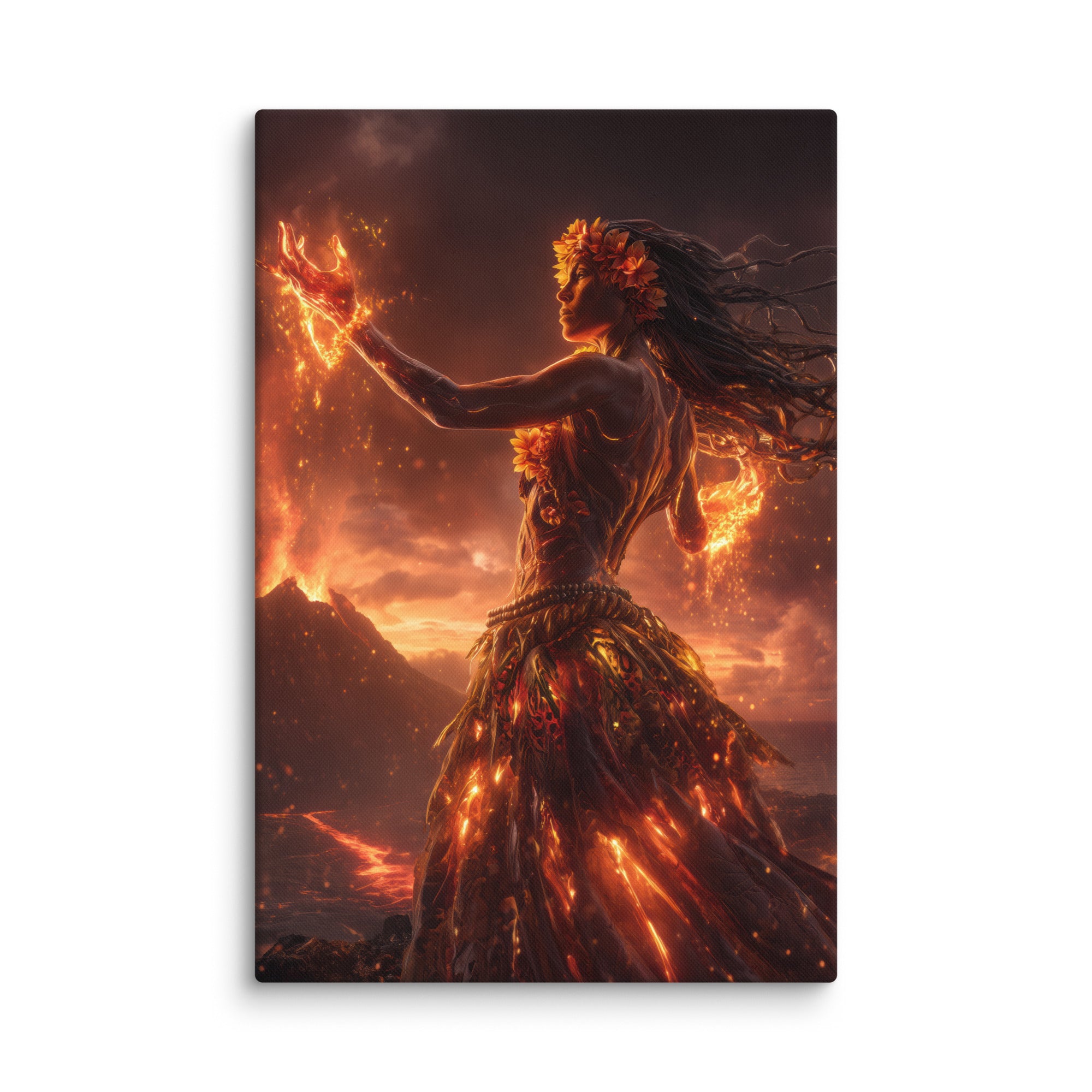 Hawaiian Pele Volcano Goddess Hawaiian canvas wall art shown at 24×36 inch size
