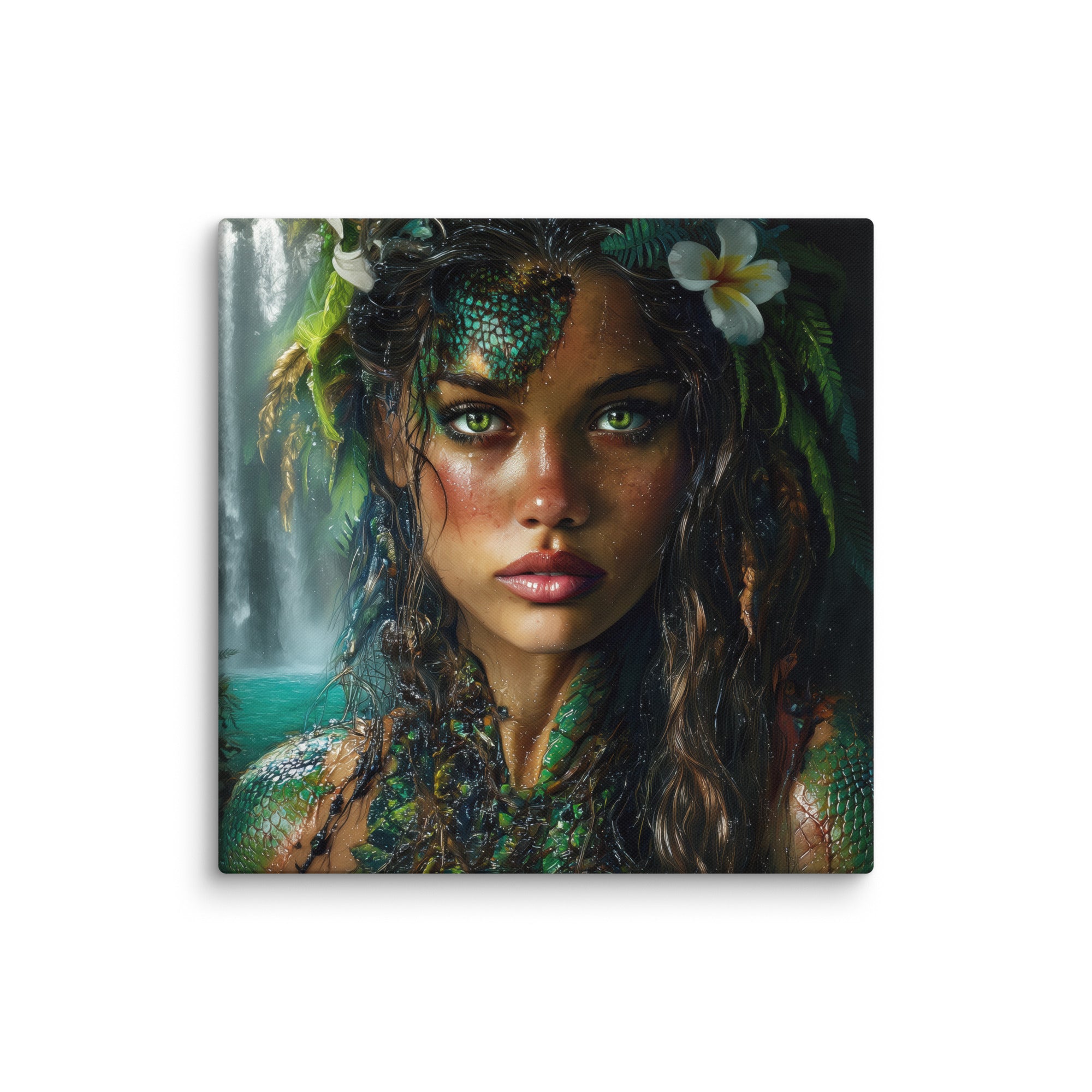 Hawaiian Moo Wahine Hawaiian canvas wall art shown at 26×26 inch size