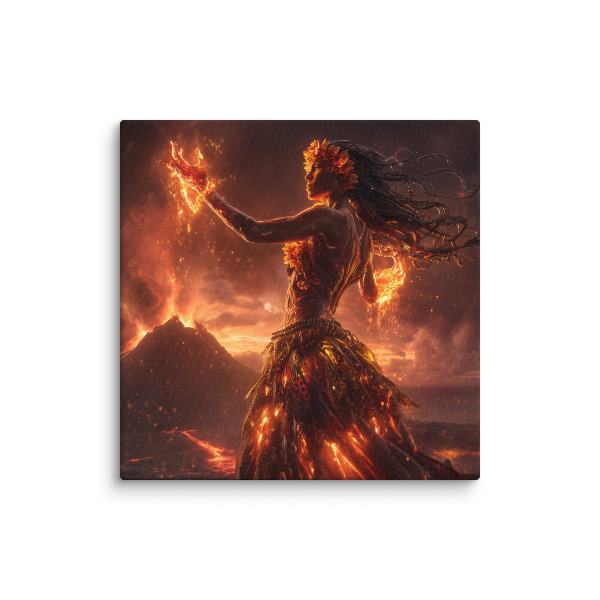 Hawaiian Pele Volcano Goddess Hawaiian canvas wall art shown at 26×26 inch size