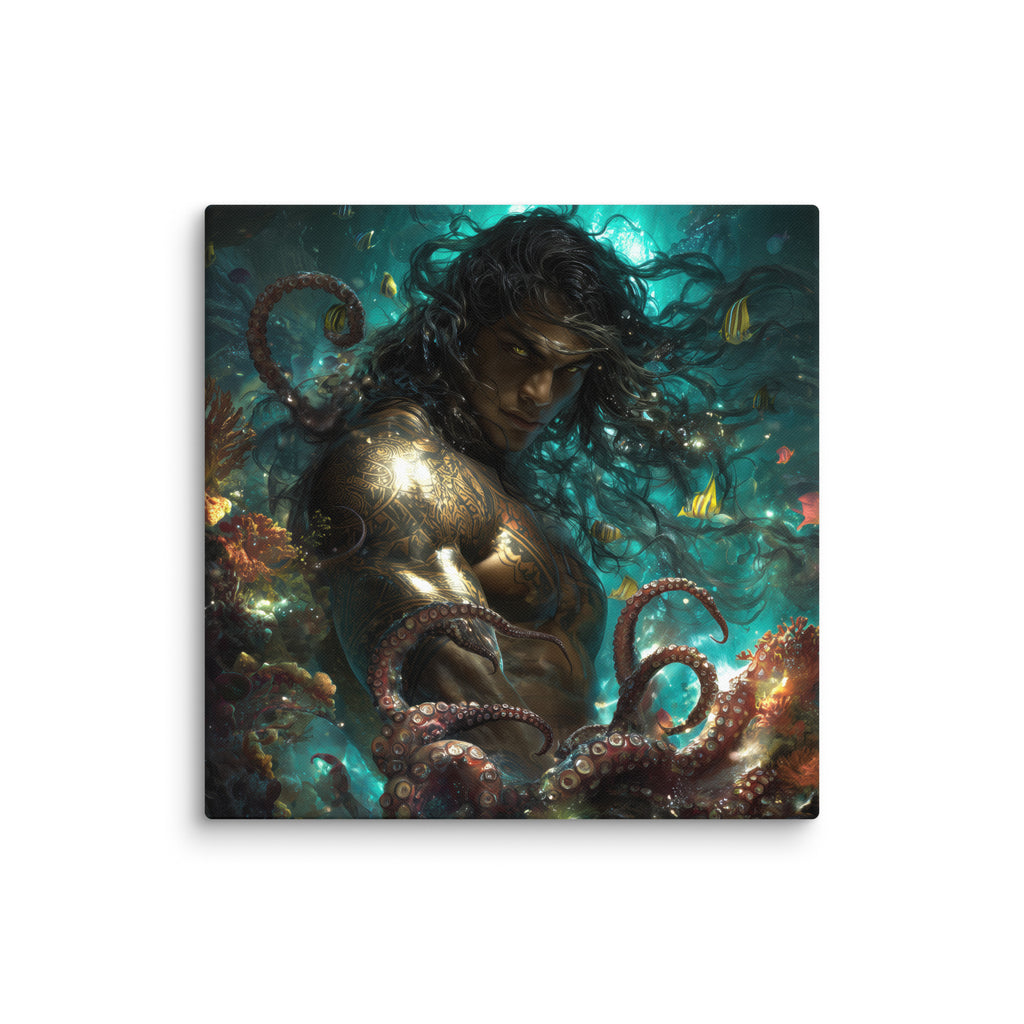 Hawaiian Kanaloa Ocean God Hawaiian canvas wall art shown at 28×28 inch size