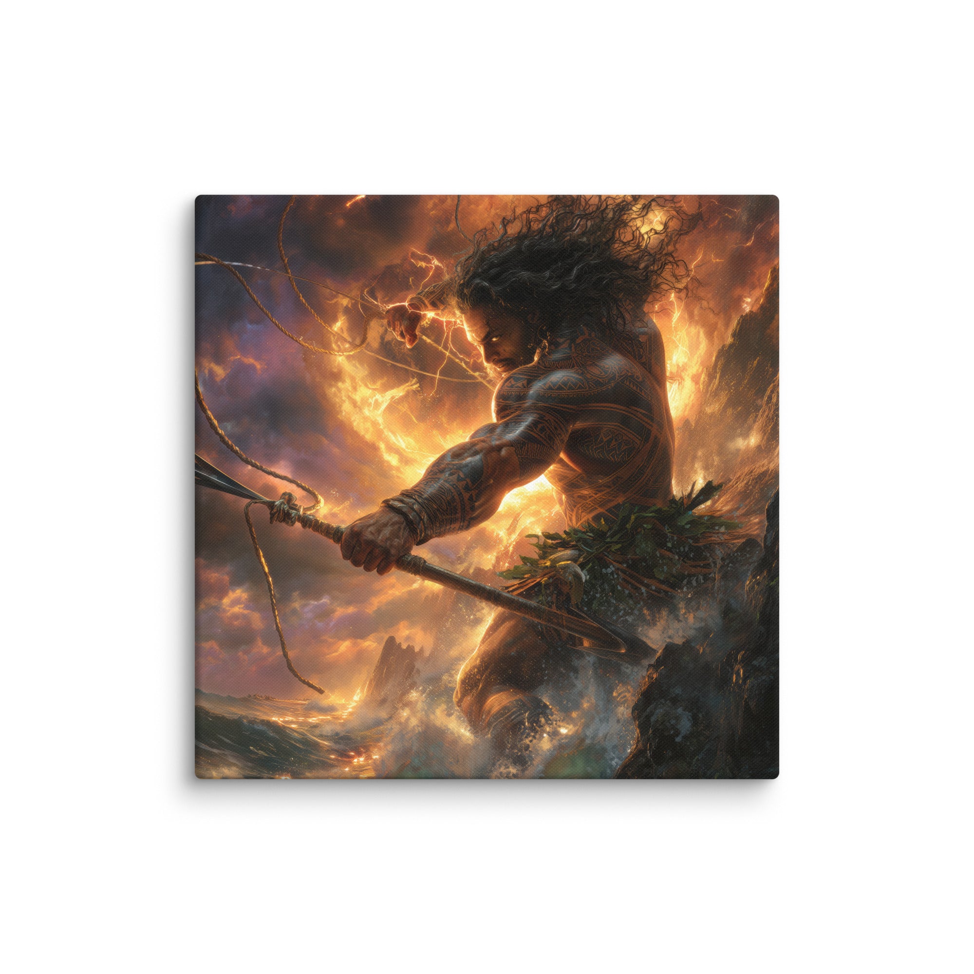Hawaiian Maui Demigod Hawaiian canvas wall art shown at 28×28 inch size