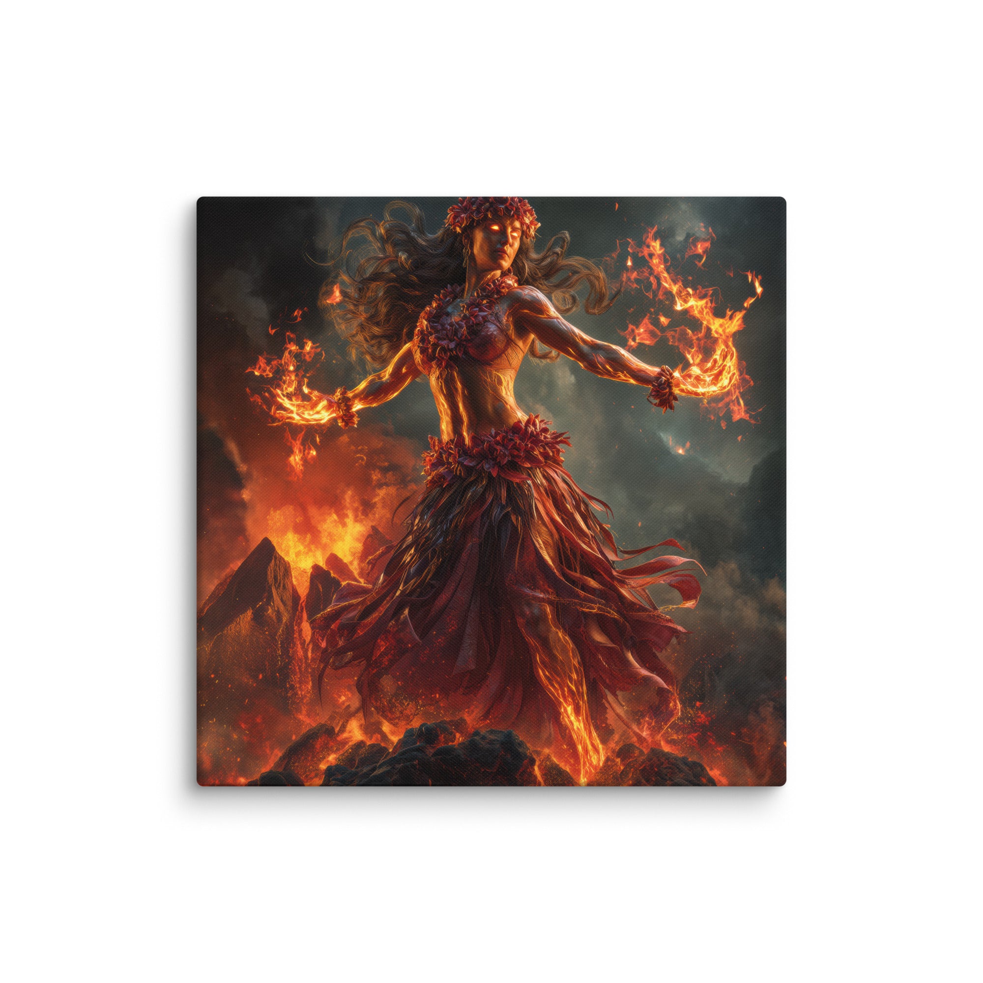 Hawaiian Pele Volcano Goddess Hawaiian canvas wall art shown at 30×30 inch size