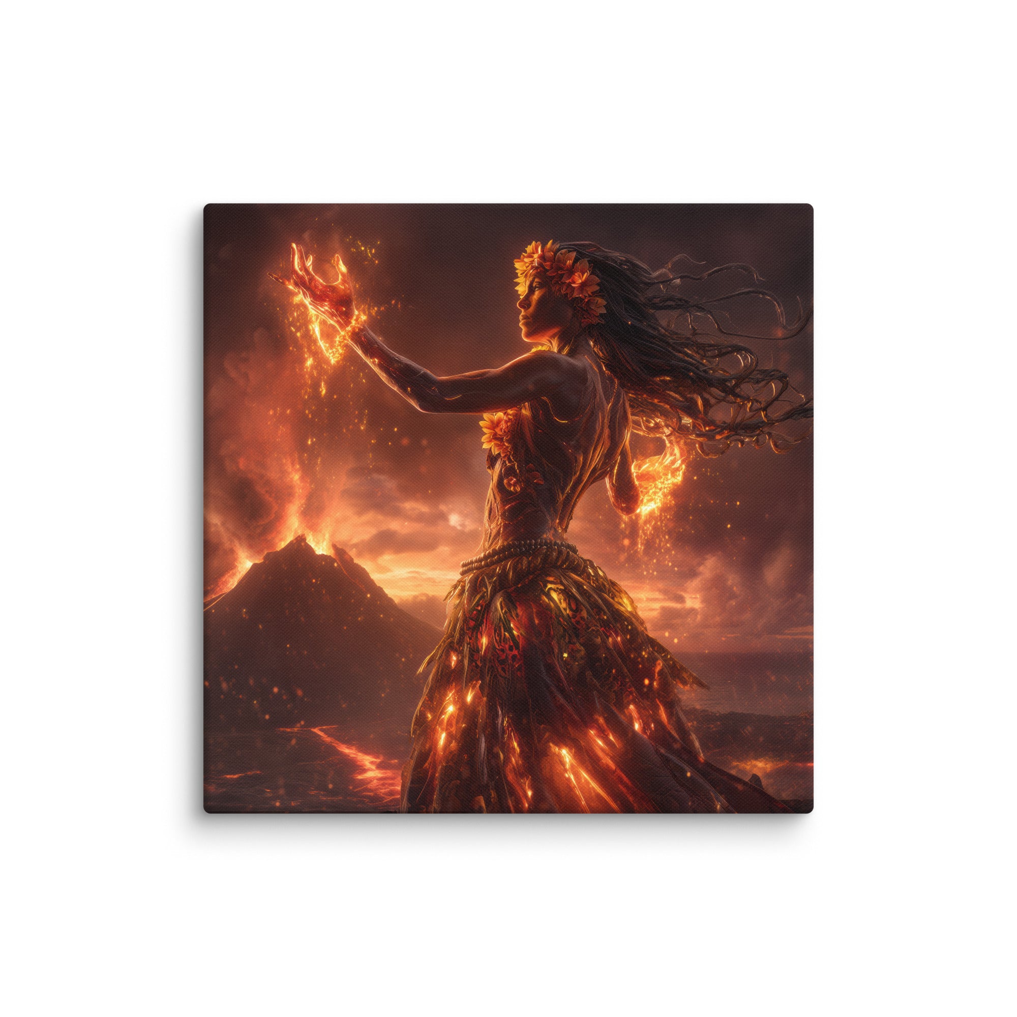 Hawaiian Pele Volcano Goddess Hawaiian canvas wall art shown at 30×30 inch size