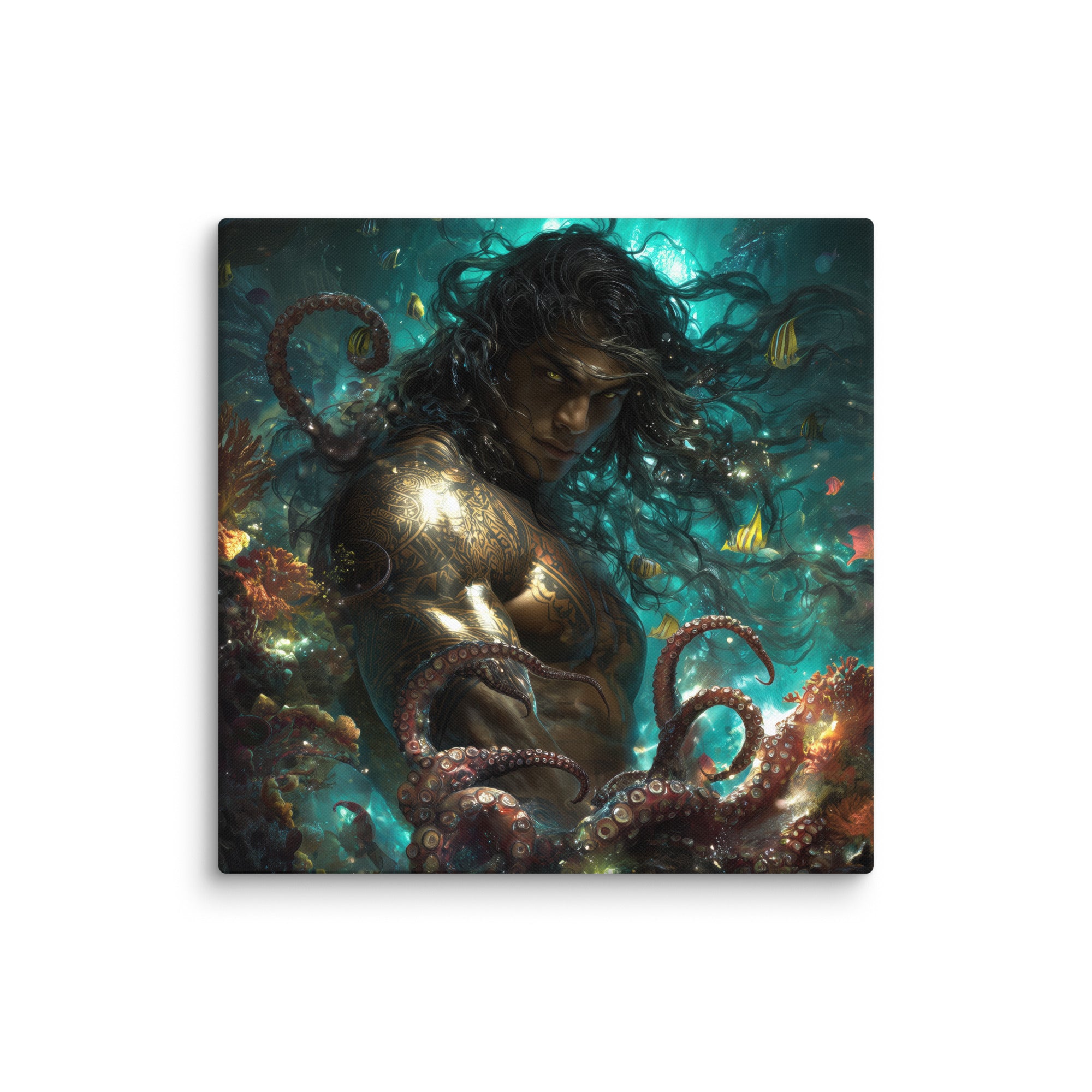 Hawaiian Kanaloa Ocean God Hawaiian canvas wall art shown at 32×32 inch size