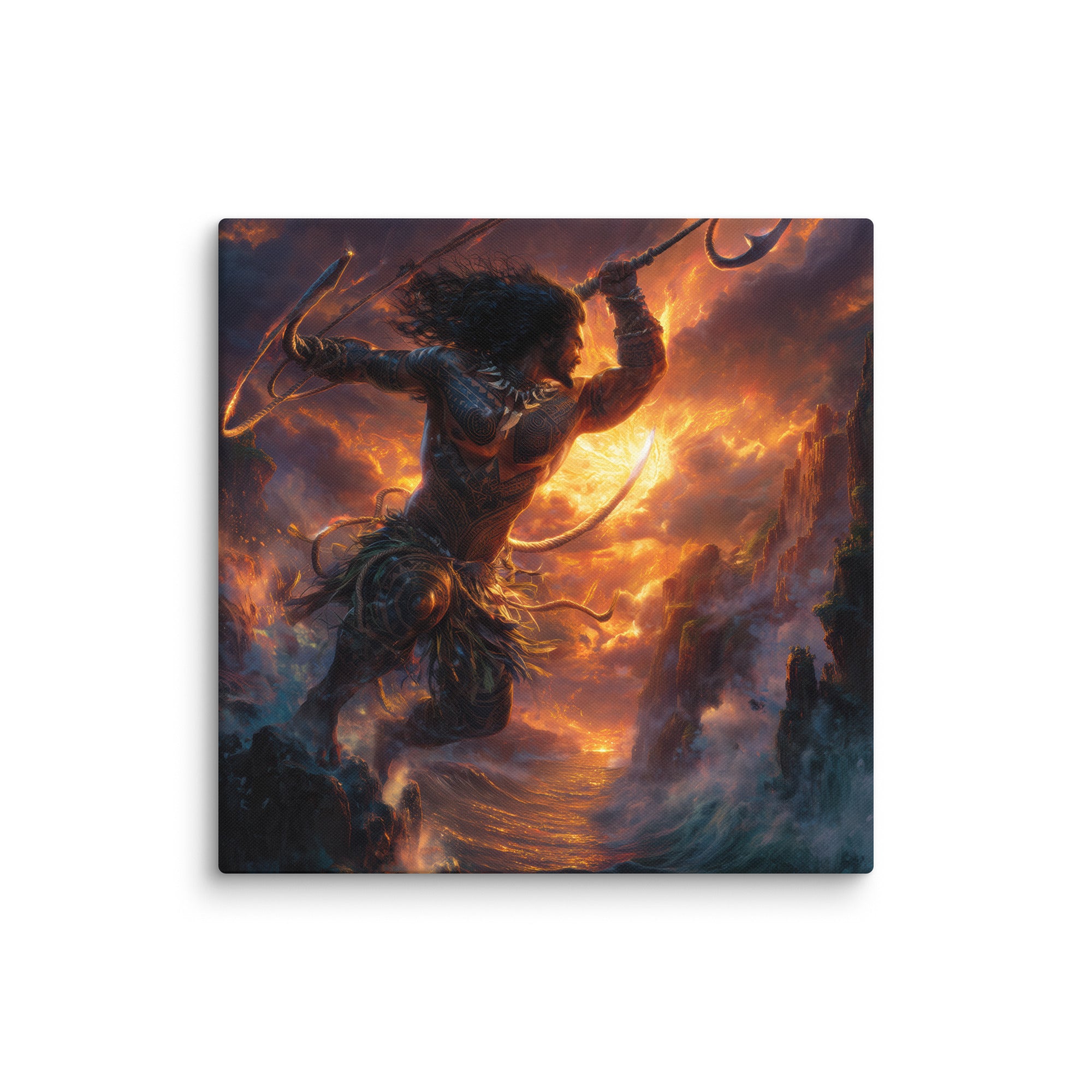 Hawaiian Maui Demigod Hawaiian canvas wall art shown at 32×32 inch size