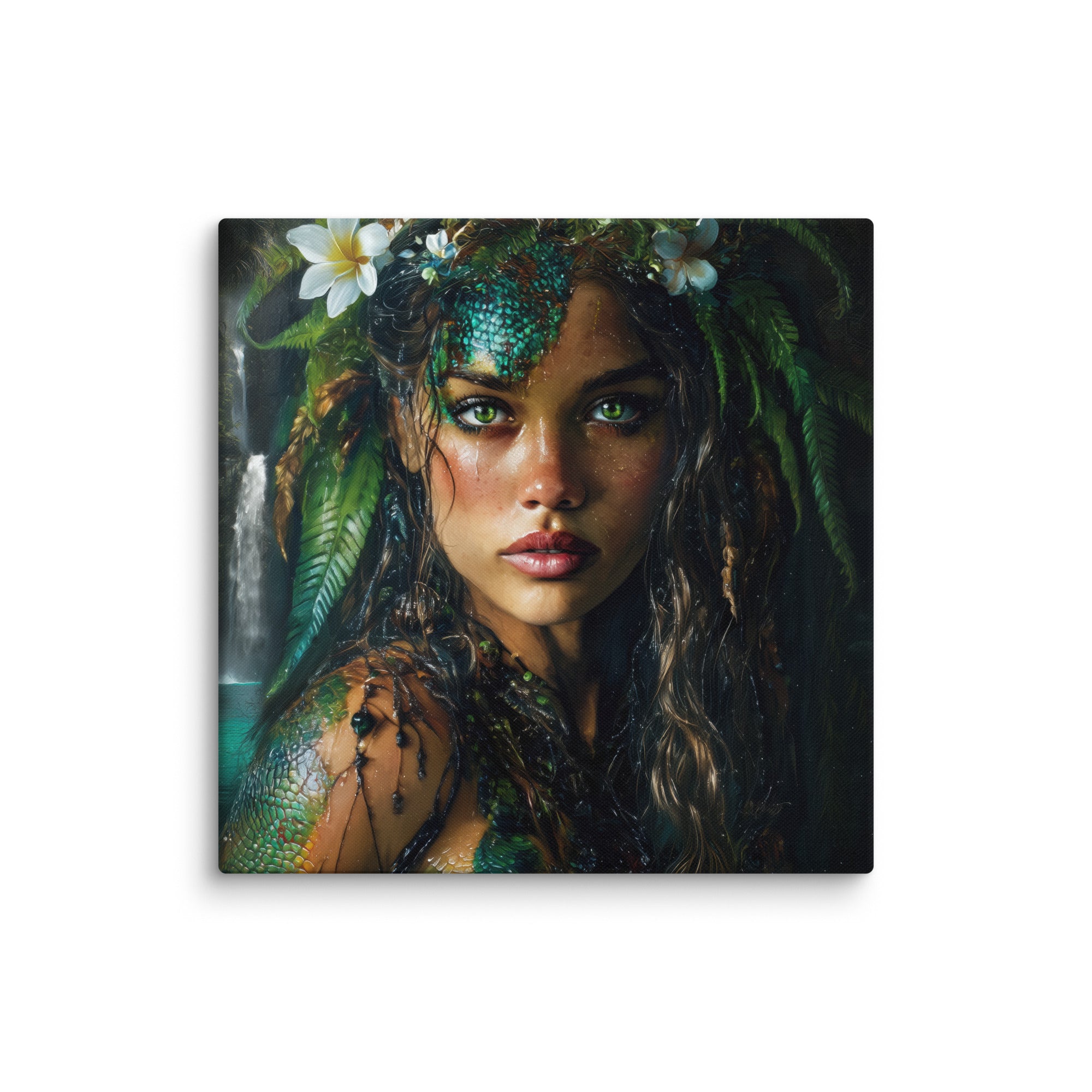 Hawaiian Moo Wahine Hawaiian canvas wall art shown at 32×32 inch size