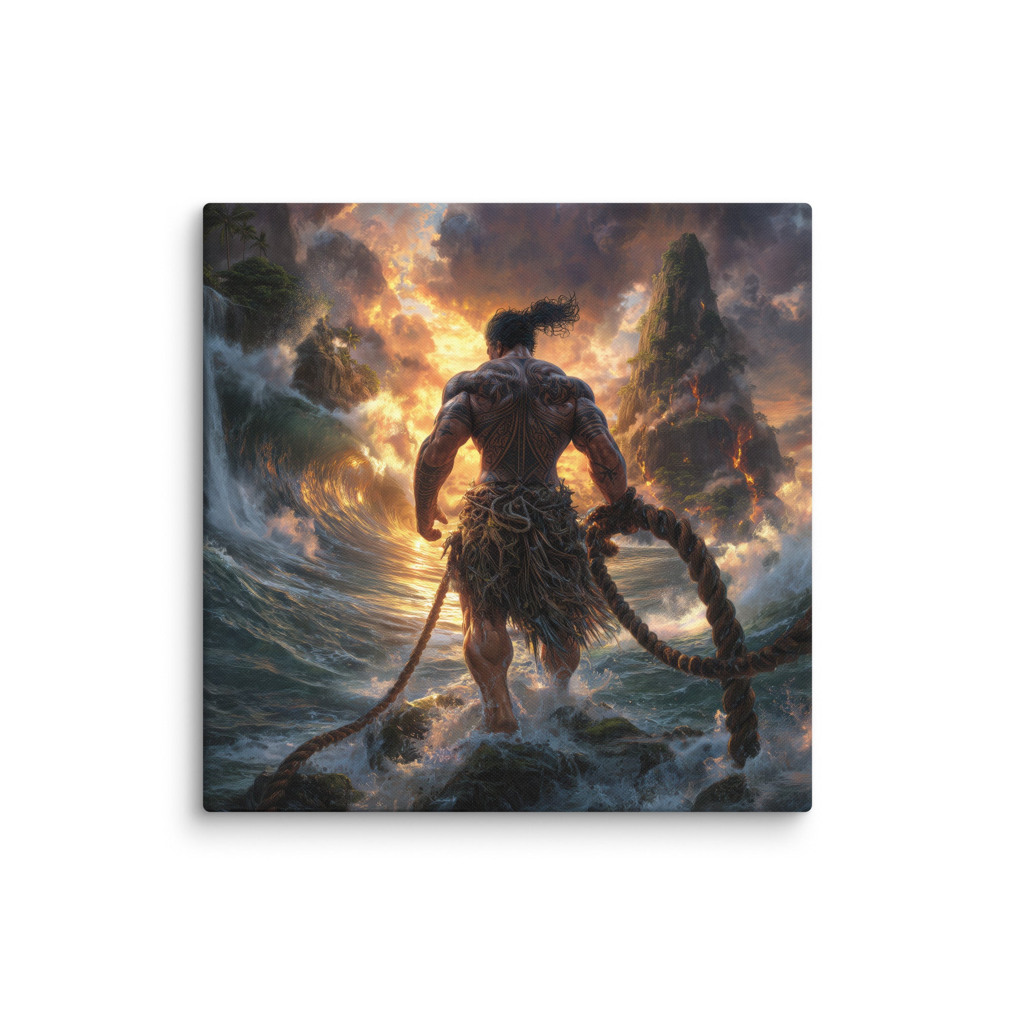 Hawaiian Maui Demigod Hawaiian canvas wall art shown at 36×36 inch size