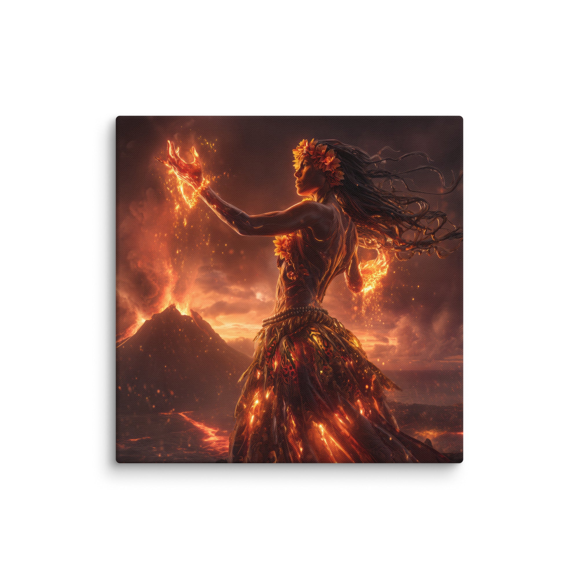 Hawaiian Pele Volcano Goddess Hawaiian canvas wall art shown at 36×36 inch size