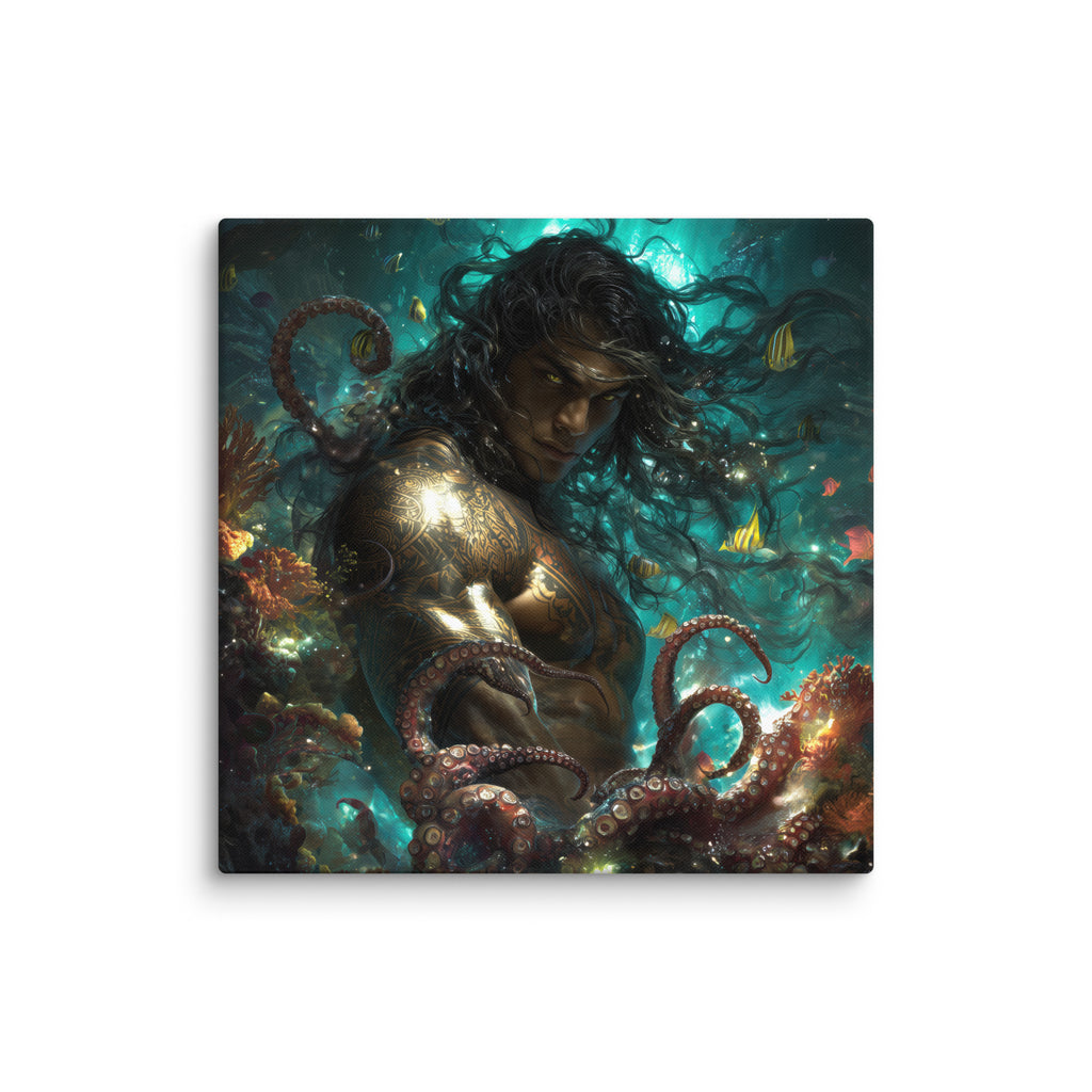 Hawaiian Kanaloa Ocean God Hawaiian canvas wall art shown at 37×37 inch size