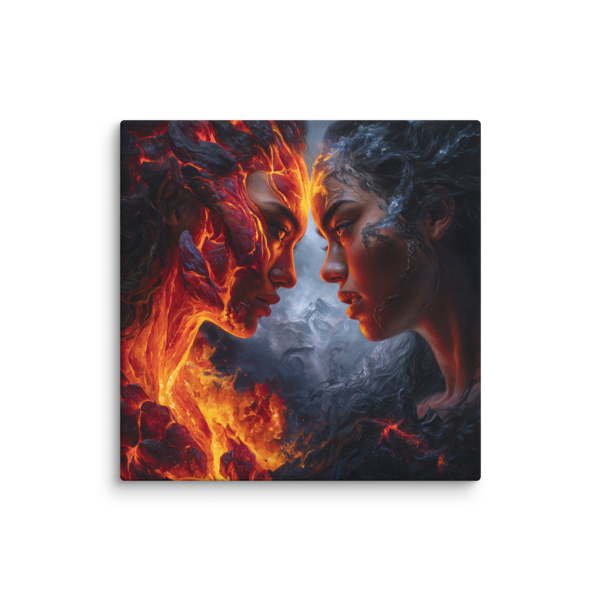 Hawaiian Pele vs Poliahu Hawaiian canvas wall art shown at 37×37 inch size