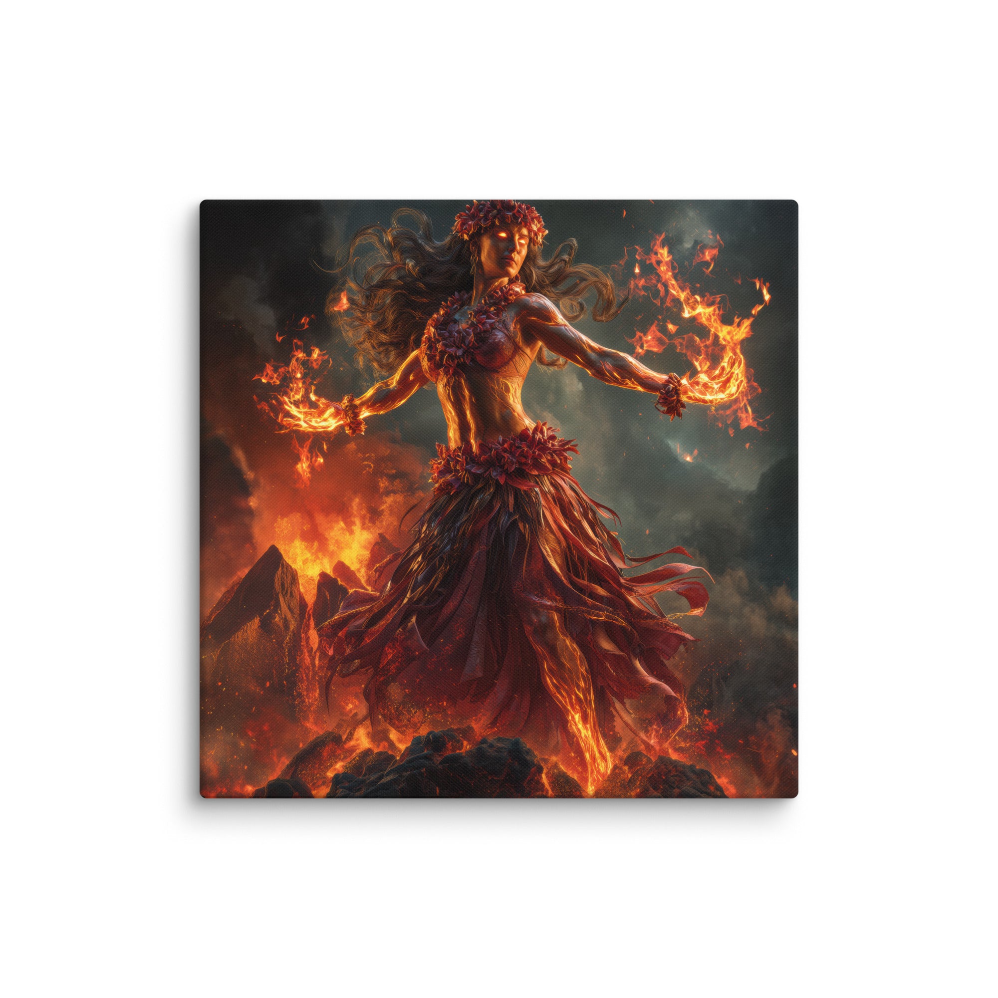 Hawaiian Pele Volcano Goddess Hawaiian canvas wall art shown at 37×37 inch size