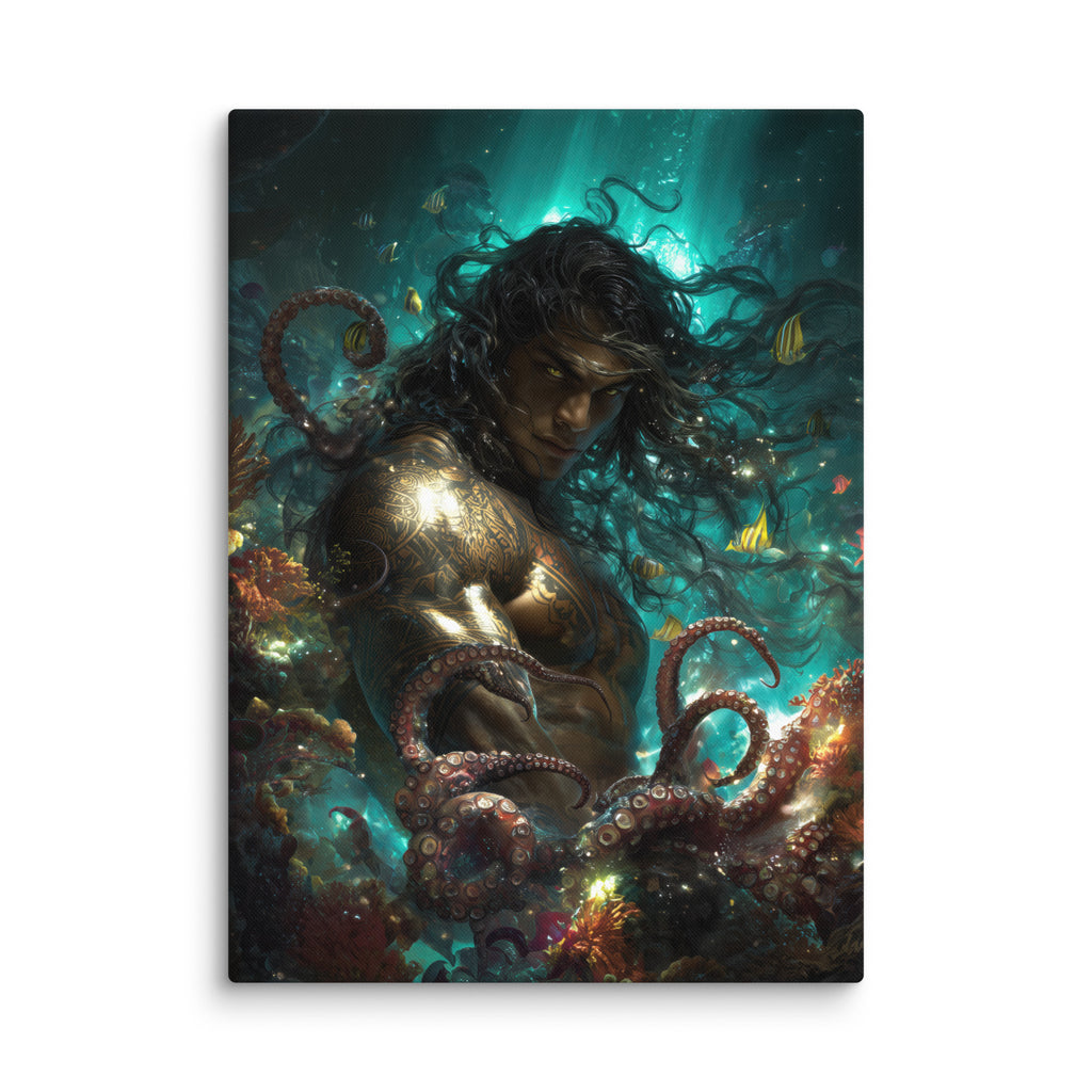 Hawaiian Kanaloa Ocean God Hawaiian canvas wall art shown at 40×55 inch size