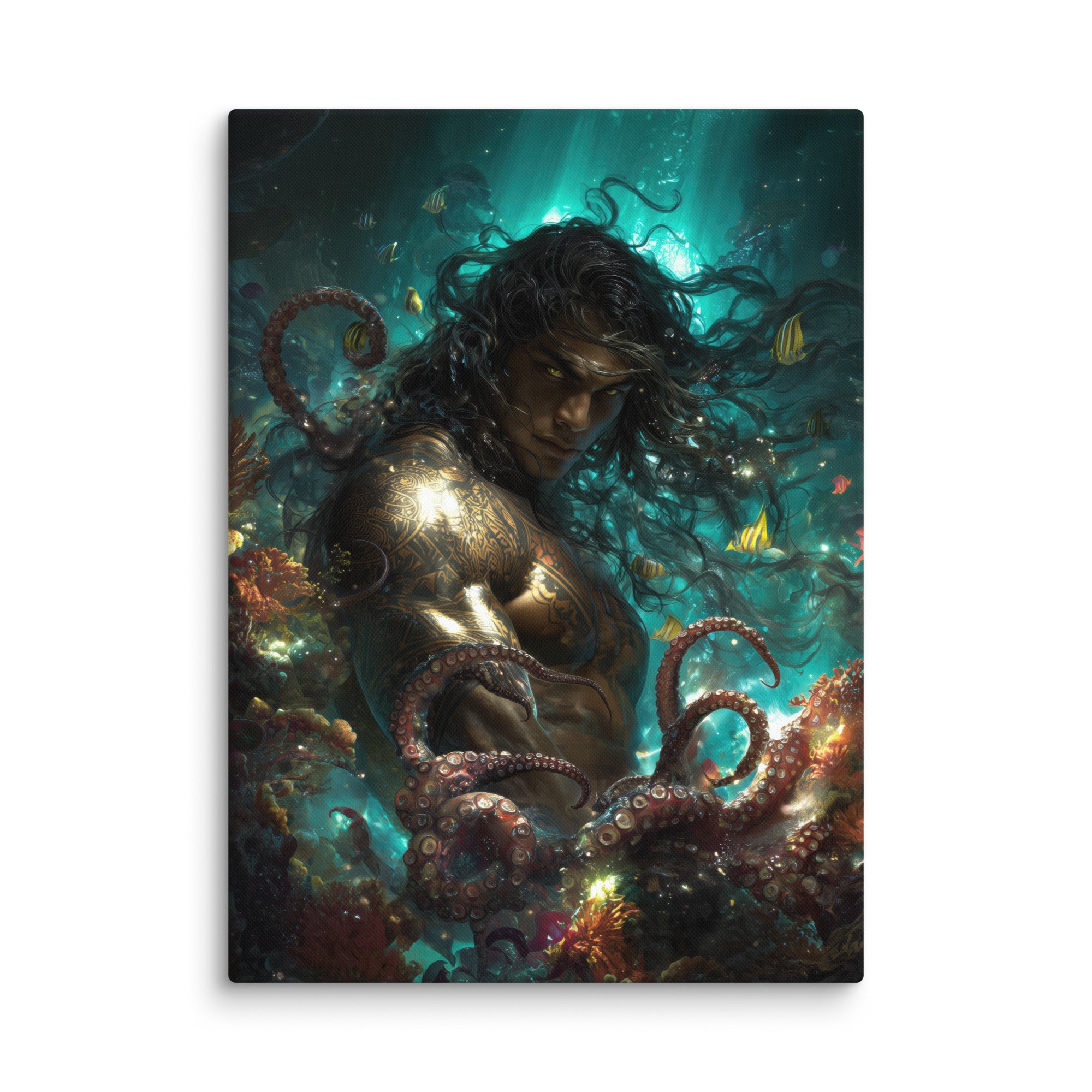 Hawaiian Kanaloa Ocean God Hawaiian canvas wall art shown at 40×55 inch size