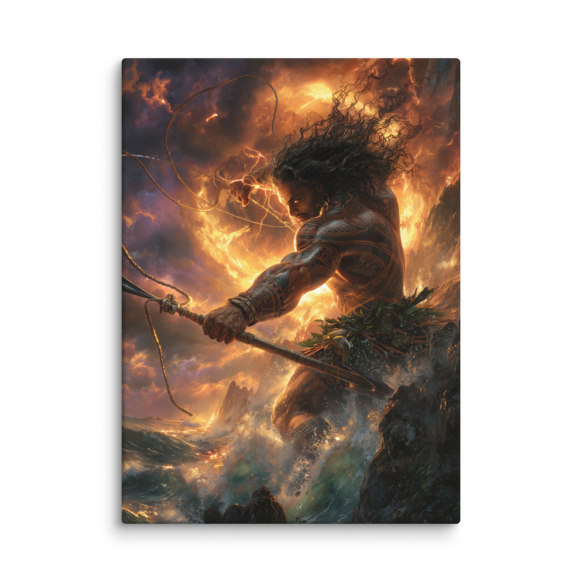 Hawaiian Maui Demigod Hawaiian canvas wall art shown at 40×55 inch size